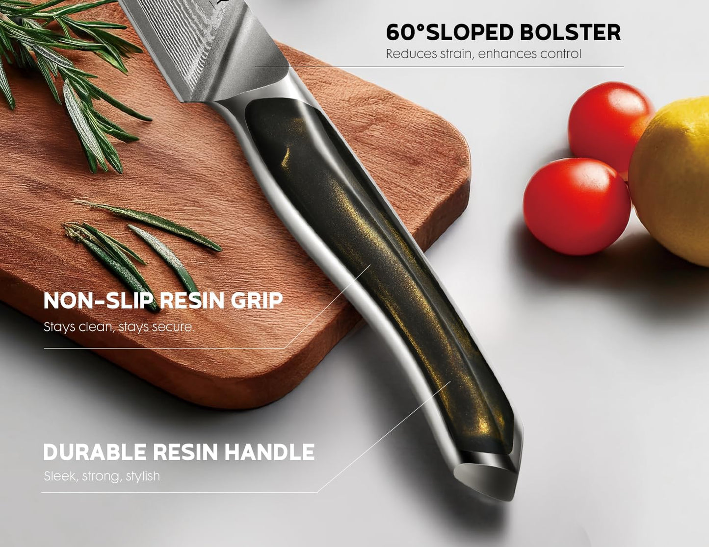 ASETY Damascus Knife Set 3 PCS: Ultra-Sharp Professional Chef Knife Set, Japanese Kitchen Knives with VG10 Steel Core, Full Tang Resin Handle, Elegant Box for Men Women