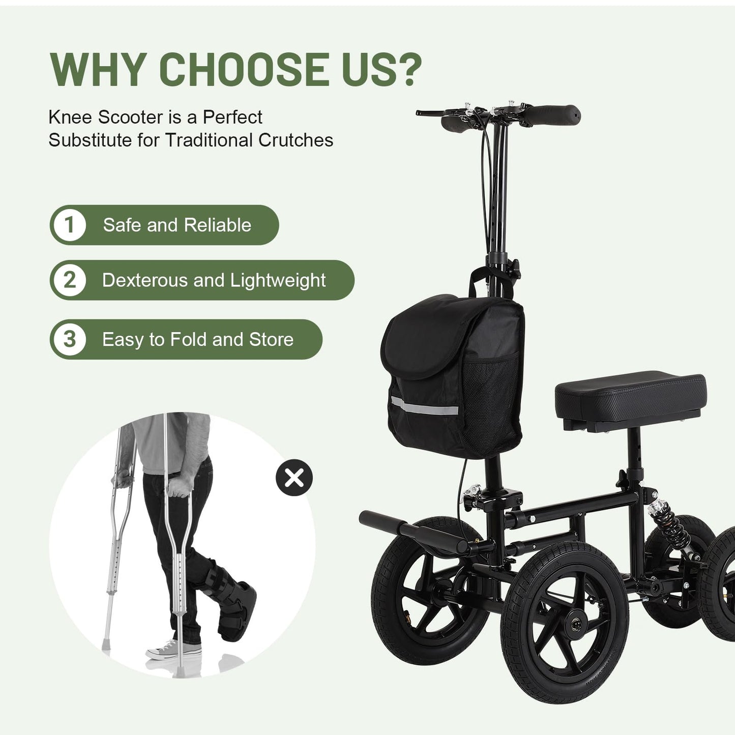 FAHKNS Mobility All Terrain Knee Scooter Walker for Foot Injuries: Adult Broken Leg Crutch Cart Roller for Surgery,Broken Foot,Ankle Injury,Kneeling Rolling Steerable Seated Wheel Scooter