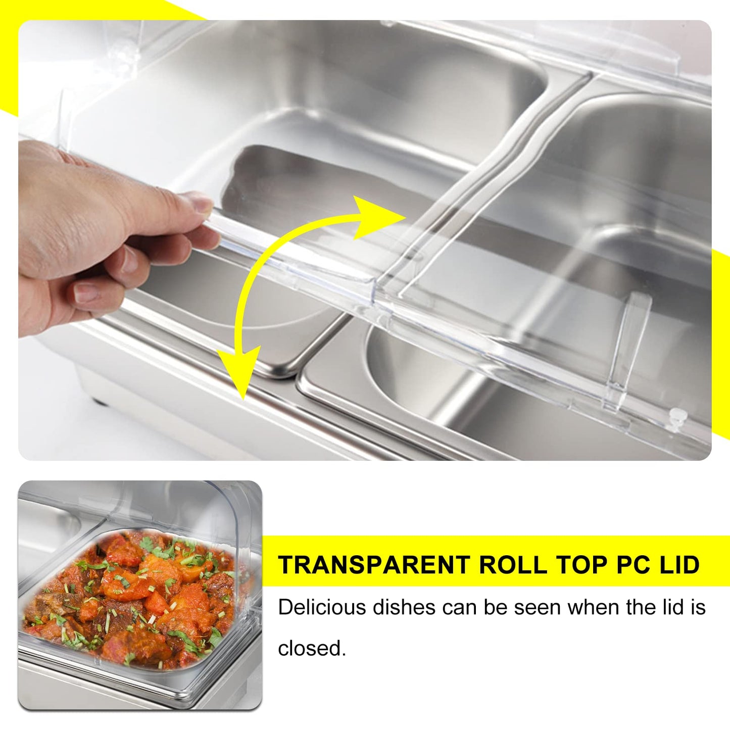 YMJOINMX Roll Top Chef Chafing Dish Buffet Set 2 Pan Food Warmer Buffet Servers and Warmers Digital Display Temperature Warming Tray Bain Marie Food Warmer for Parties Commercial Food Steam Table
