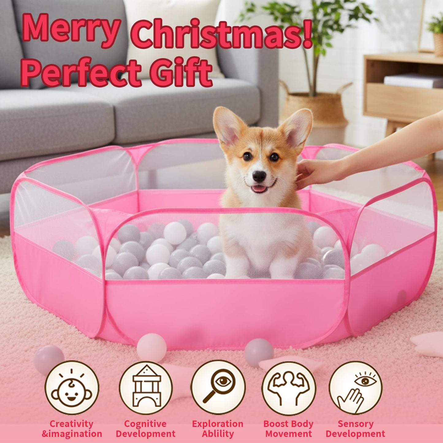 Foldable Ball Pit for Toddlers, Large Pop Up Ball Pits Kids Play Tent Crawl Playpen Ball Pool Playhouse Playpen with Storage Bag, for Boys Girls Dogs Cats Ferrets Indoor Outdoor, Bright Pink