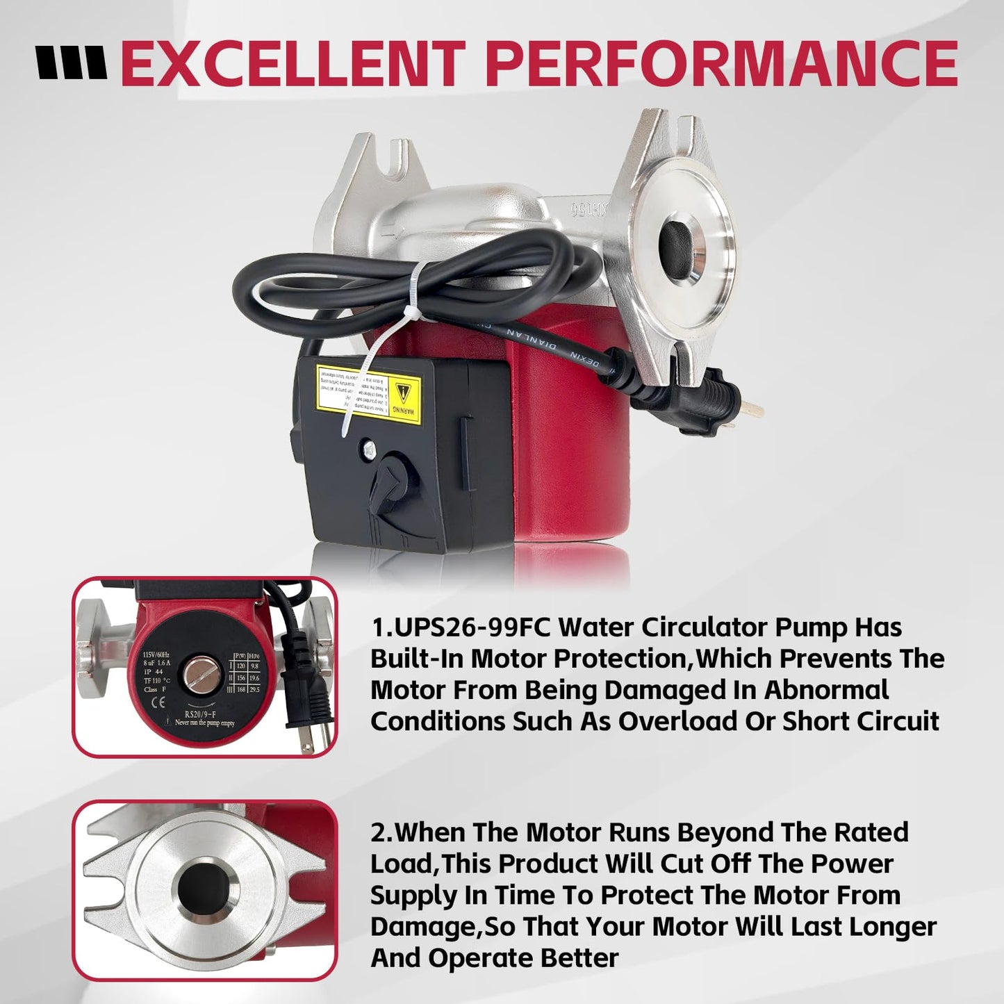 UPS26-99FC 52722512 115V 1/6HP Stainless Steel Water Circulator Pump/Boiler Pump Fits for Radiant Heating, Hydronic Heating, Fan Coil Heating, Solar And Other System Types