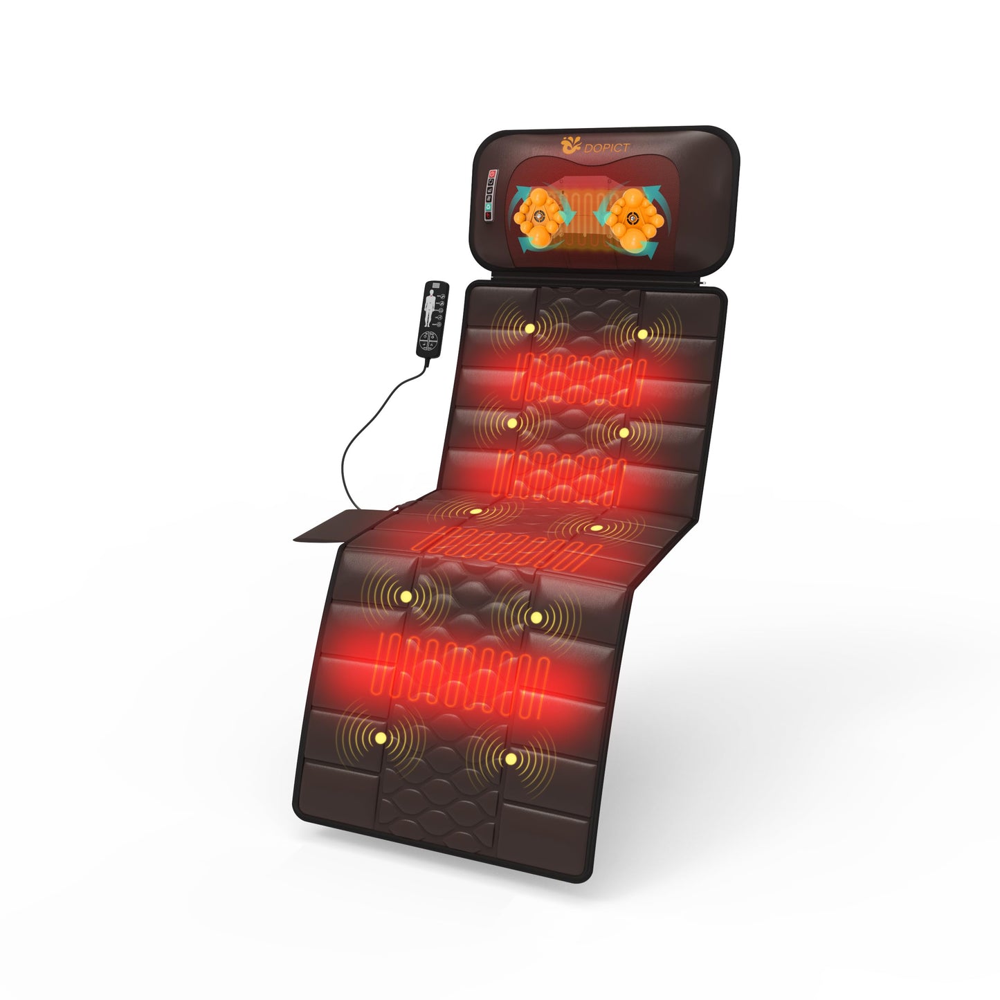 DOPICT Massage-Mat, Detachable Neck Massager, Full Body Vibration Heating, Massage Pad with 10 Vibrating Motors and 9 Speed Settings for Home Office Use, Brown