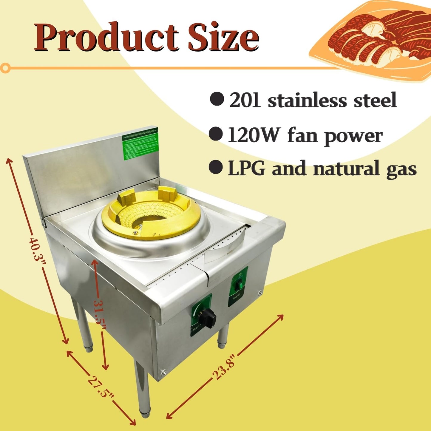 Yokoma Commercial Gas Wok Stove Chinese Wok Range Burner 85300 BTU Heavy-duty Stainless Steel Cooker Liquefied and Natural Gas Compatible Single Stove with Baffle for Chinese Cooking 110V