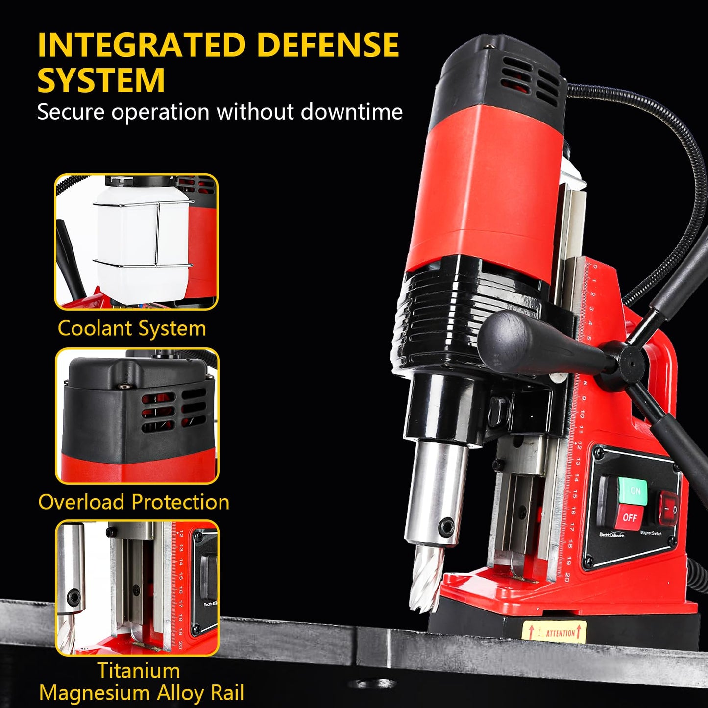 GARVEE Mag Drill Press, 1300W 1.6 in Boring Diameter 2922 lbff/13000N Electric Magnetic Drill with 11Pcs Drill Bits for Industrial Home Improvement Power Magnetic Drill Presses