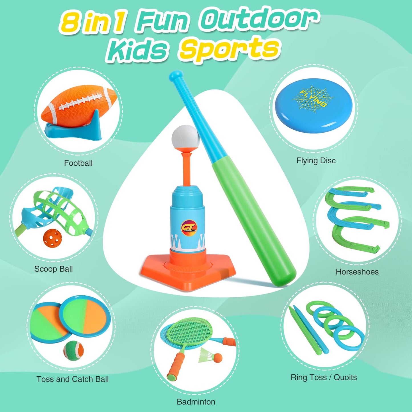 Outdoor Toys for Kids Ages 4-8, 8-in-1 Backyard Games Set with Multiple Sports Activities, Outdoor Family Play for Boys and Girls, Ideal for Parties, Camping & Birthday Gifts