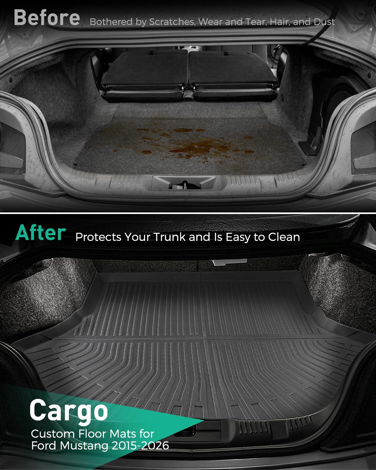 CARxion® for Ford Mustang Floor Mats & Cargo Liner (2015-2024 2025 2026, 5PCS Full Set, Not for Mach-E)