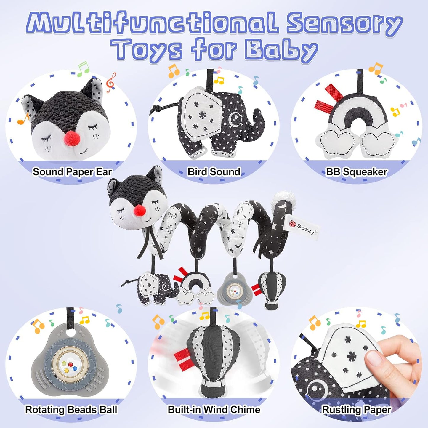 FPVERA Car Seat and Stroller Toys - Black and White Car Seat Toy High Contrast Baby Toys, Baby Plush Spiral Activity Toy for Crib Mobile, Newborn Sensory Toy Best Gift for 0 3 6 9 12 Months Infants