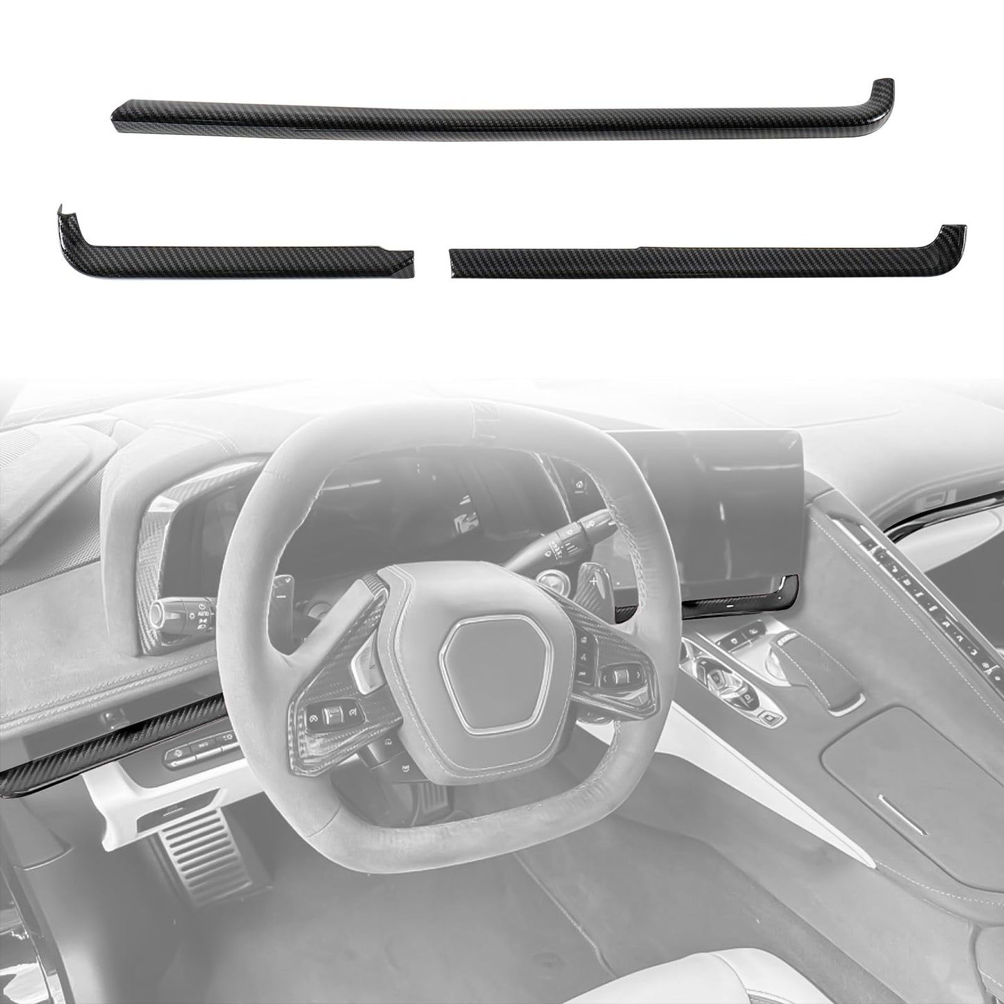 TUWEEN Carbon Fiber Dashboard Strip Trim Compatible with Chevrolet Corvette C8 2020-2023, ABS Central Console Dash Board Cover (Carbon Fiber Pattern)