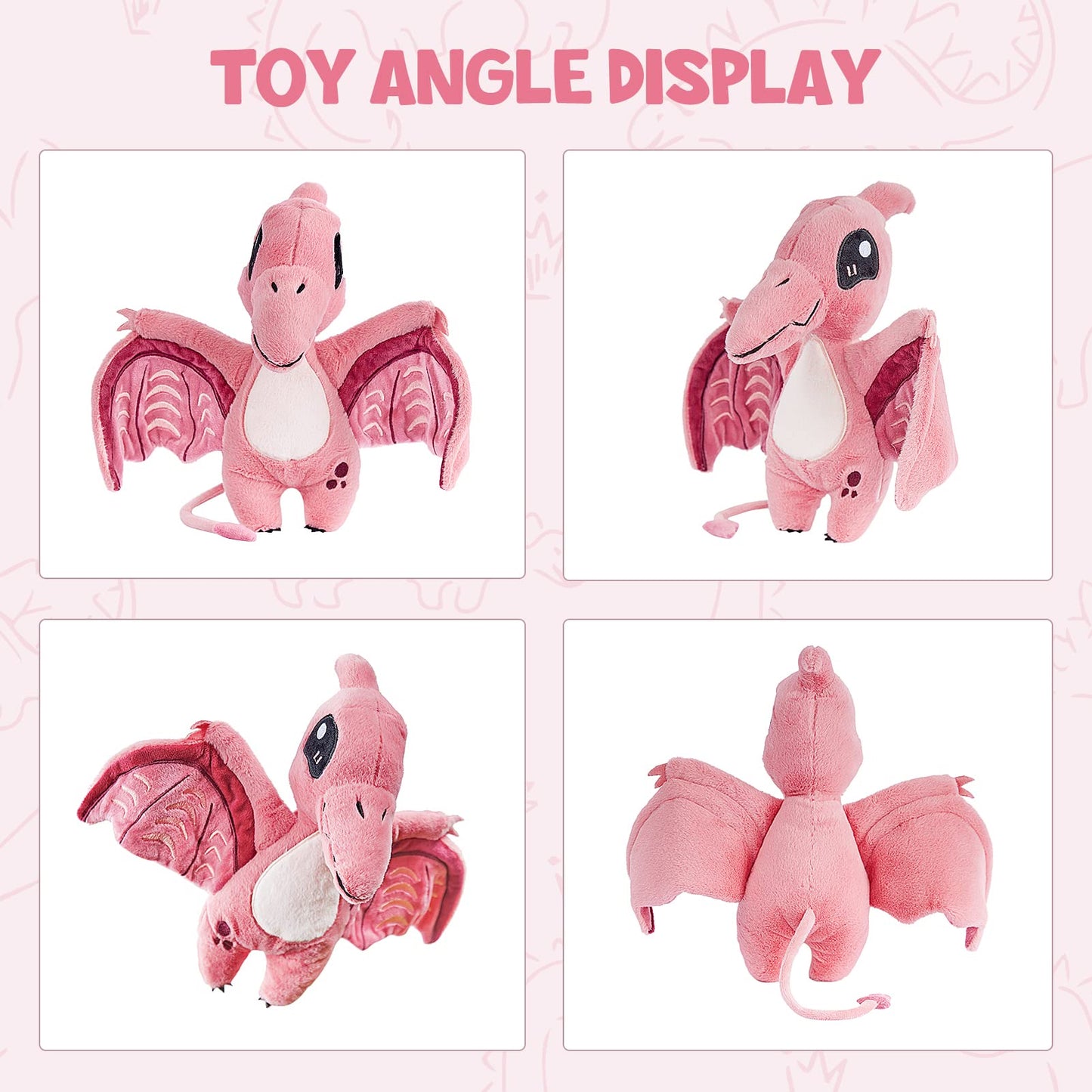 TCBunny Baby Dinosaur 14" Stuffed Animal Plush Toy, Kid's Gifts for Boys, Girls, Birthday, Valentine, Christmas (Pterosauria - Pink)