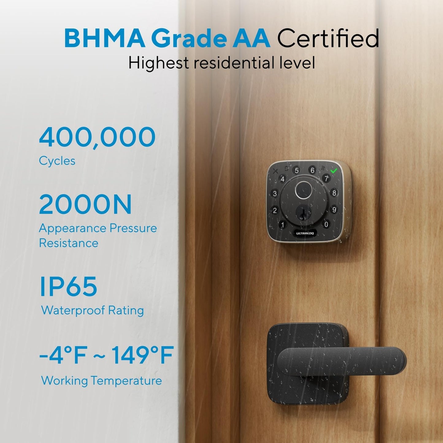 ULTRALOQ Bolt Fingerprint Wi-Fi Smart Locks for Front Door, Works with Apple Home, Alexa, Google, Smart Lock with Handle, App Finger Code Voice Unlock, Remote Control, Auto-Lock, BHMA Certified