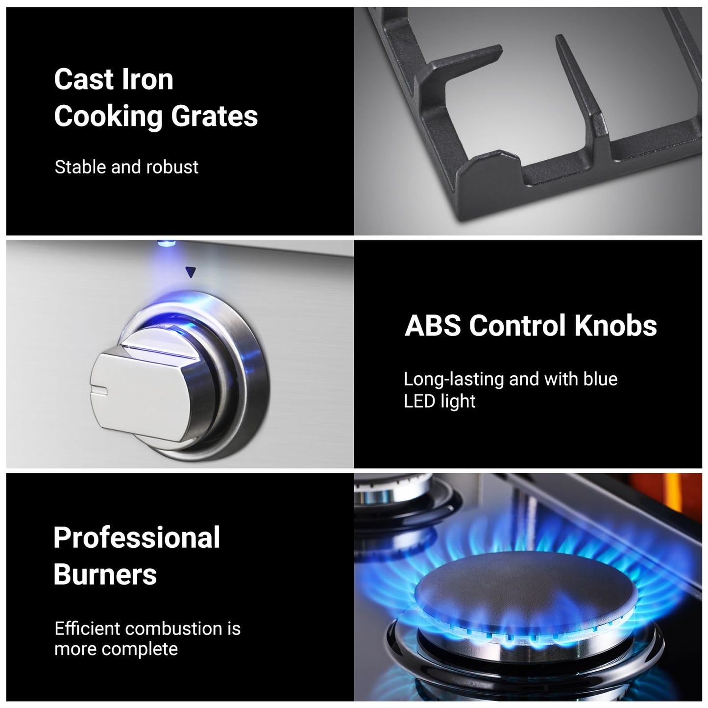 AAOBOSI 36 inch Gas Cooktop, Freestanding Range Commercial Cooktops, Built-in Propane Stoves Top NG/LPG Switch, Cast Iron Stove Top Covers for with 6 Gas Burners for Cooking, Grilling