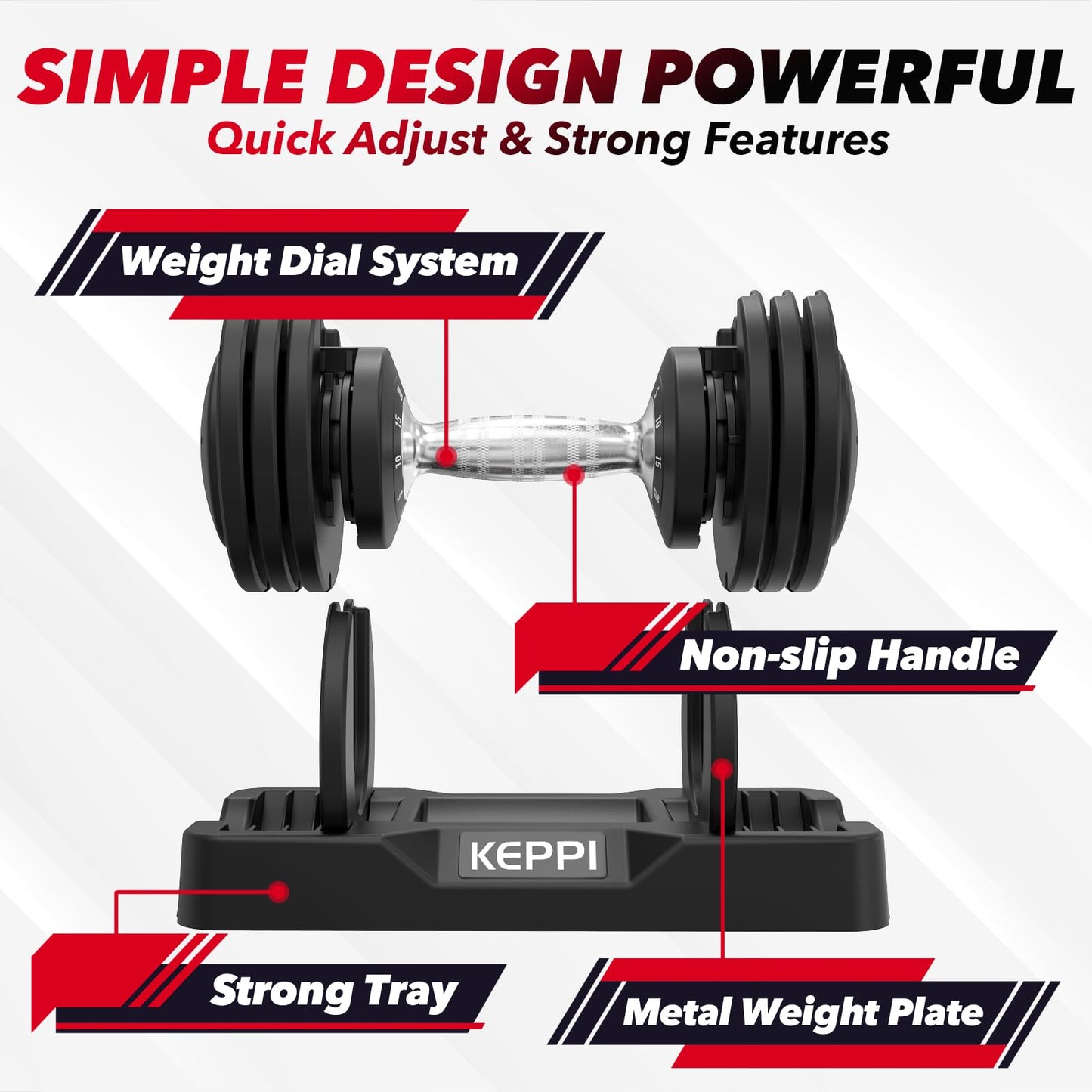 Keppi Adjustable Dumbbells Set-25lb Pair, Anti-Slip Metal Fast Adjust Weight Handle, Exercise & Fitness for Full Body Workout -DBA25(Pair)
