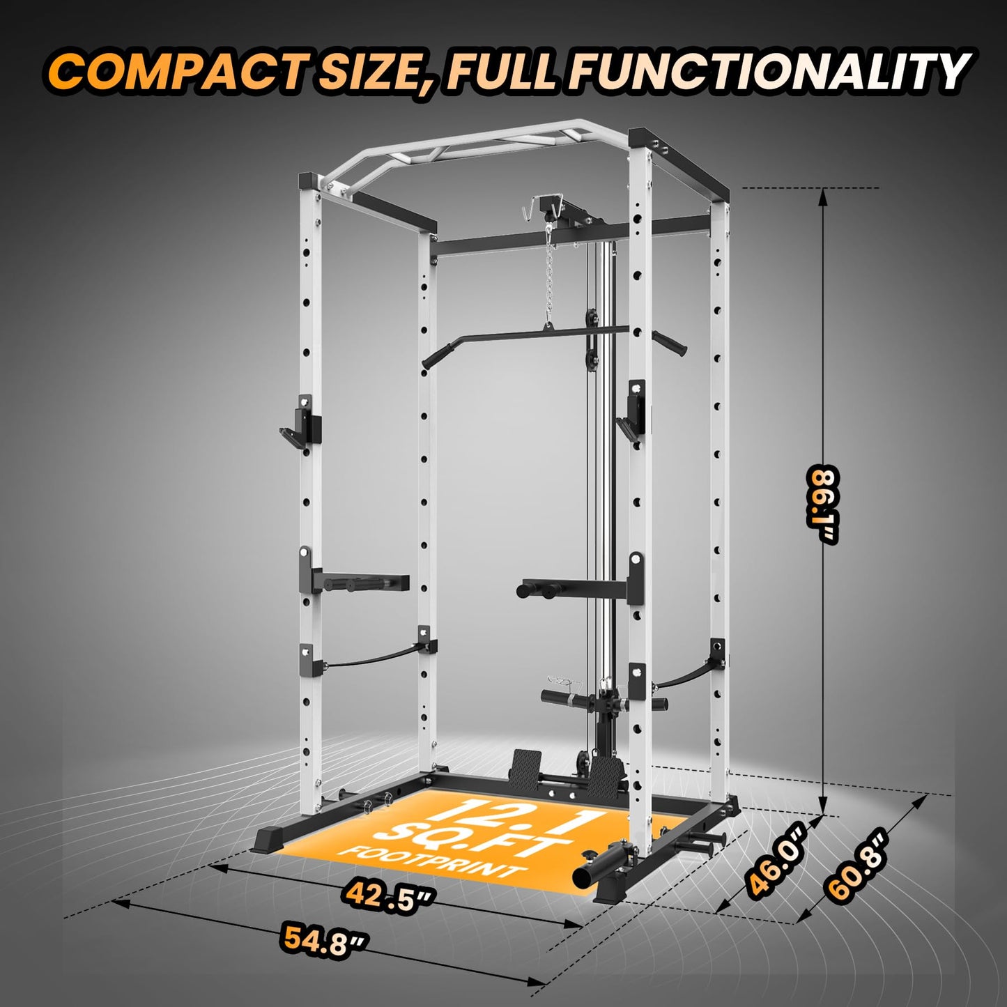 GarveeLife Power Cage, Multi-Function Power Rack with LAT Pulldown, 1600 LBS Weight Capacity Fitness Squat Rack with Cable Pulley System and j-Hooks, Dip Bars and Landmine Attachment for Home Gym