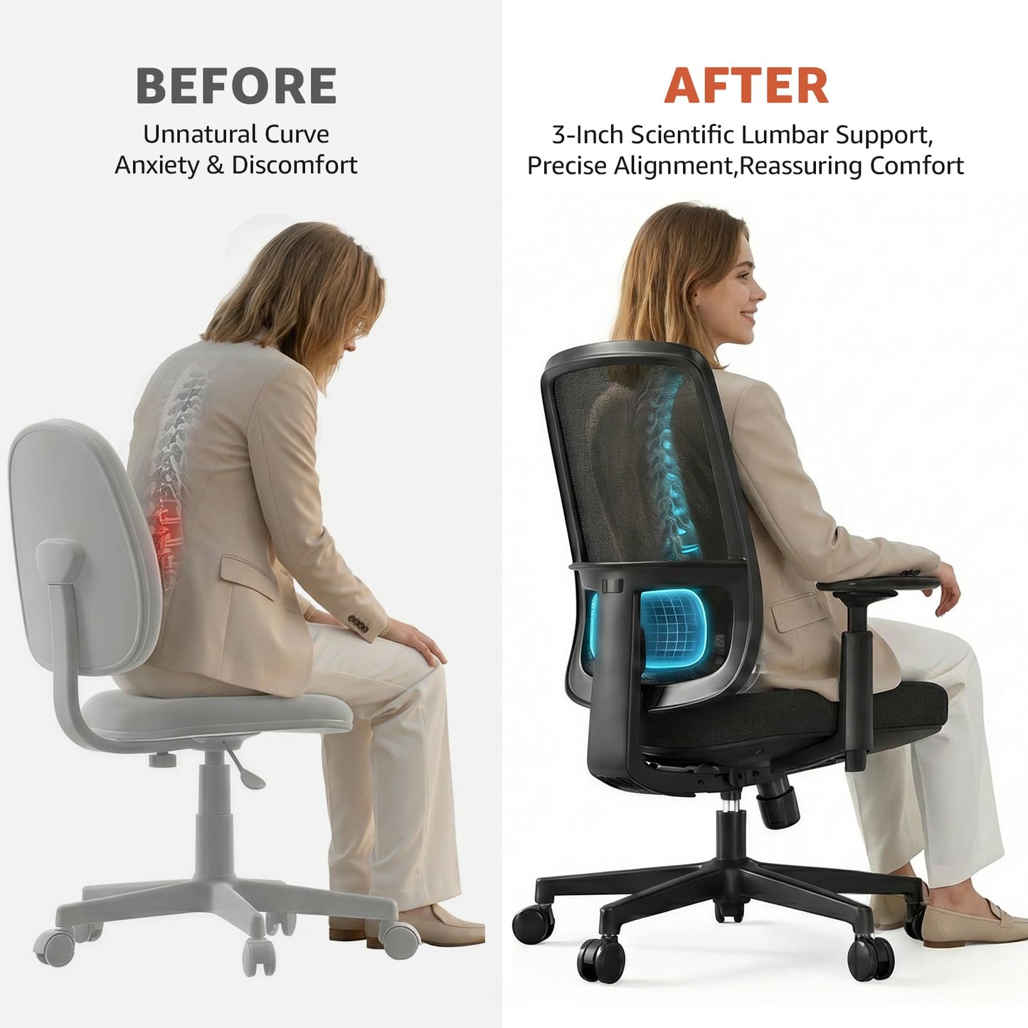 ErgoSift Office Chair Ergonomic Desk Chair,Home Mesh Chairs with Adjustable Lumbar Support, Comfortable Computer Gaming Chair, Office Chair for Long Hours (Black)