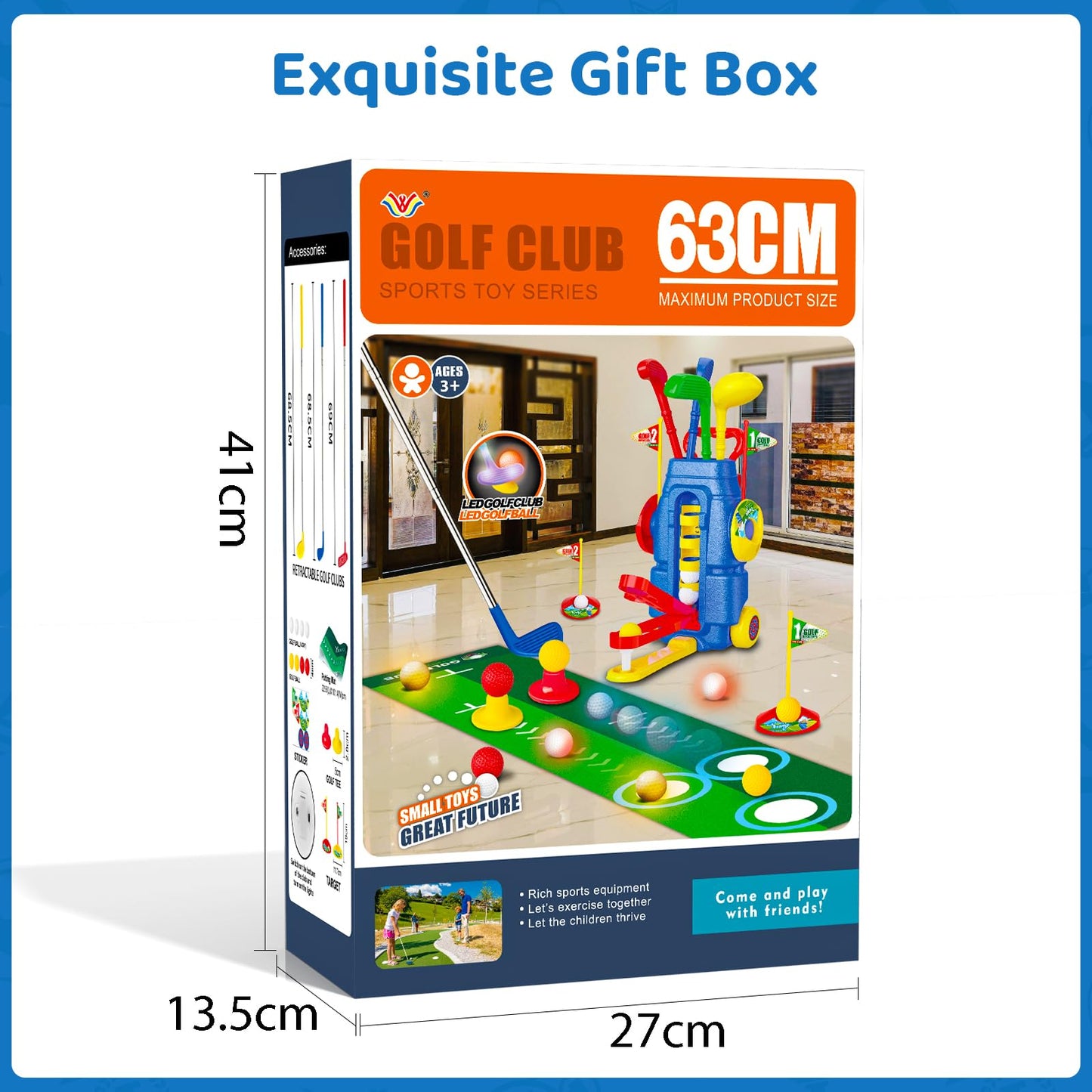 Kids Golf Clubs Set, Toddler Golf Toys With 8 Balls 3 Golf Clubs 1 Cornhole Board Putting Mat, Indoor Outdoor Sports Game, Upgraded Golf Cart And Shoulder Strap, Mini Golf Kit Gift For Boys Girls 3+