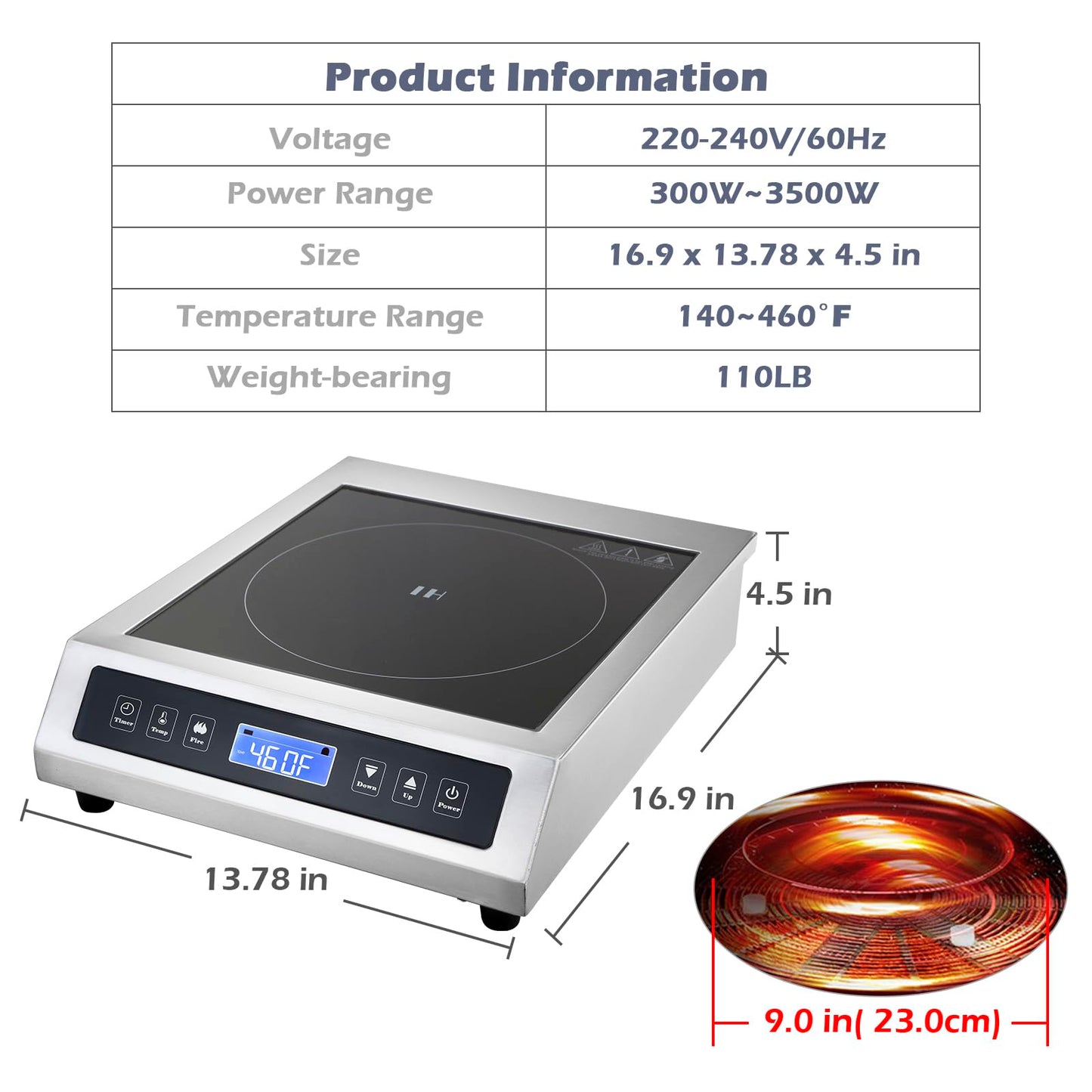 Commercial Induction Cooktop, Portable Electric Countertop Burner with Sensor Touch and LCD Screen(3500W/220V),Commercial Grade Induction cooker for Hotel Restaurant School