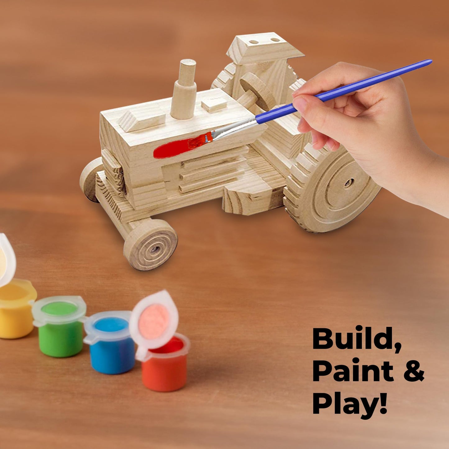 Kraftic Woodworking Building Kit for Kids, with 3 Educational DIY Carpentry Construction Wood Model Kit Toy Projects for Boys and Girls- Tractor, Bulldozer and Racing Car