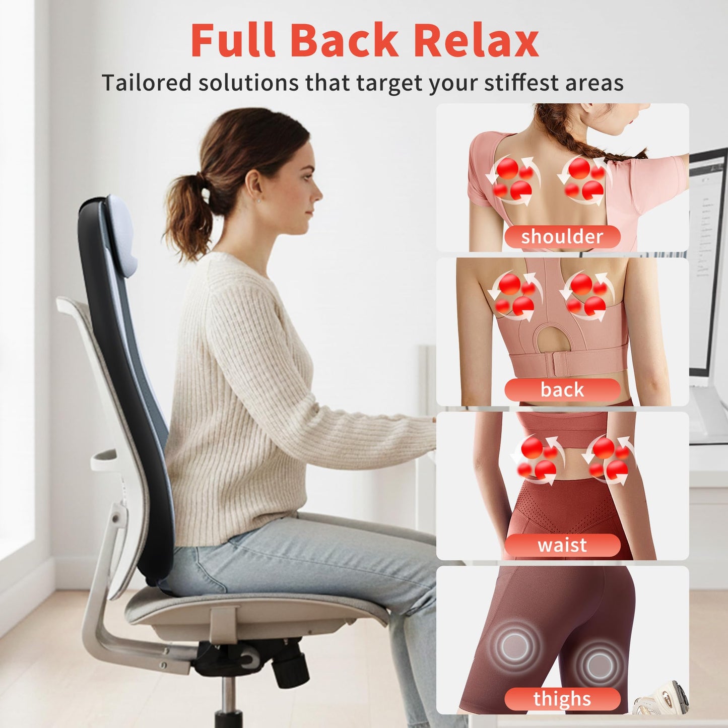 comrelax Shiatu Back Massager with Heat & Cooling, Kneading Rolling Vibration Chair Massager for Deep Tissue Pain Relief, Massage Chair Pad for Home & Office