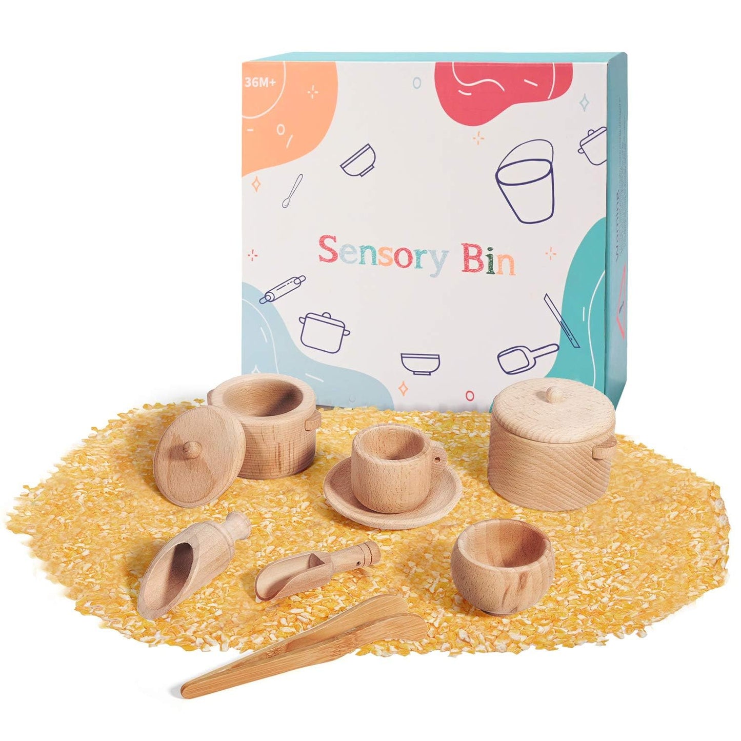 MONT PLEASANT Sensory Bin Toys for Toddlers - Montessori & Waldorf Pretend Play Dish & Tongs - Fine Motor Learning Toys for Sensory Table Activities