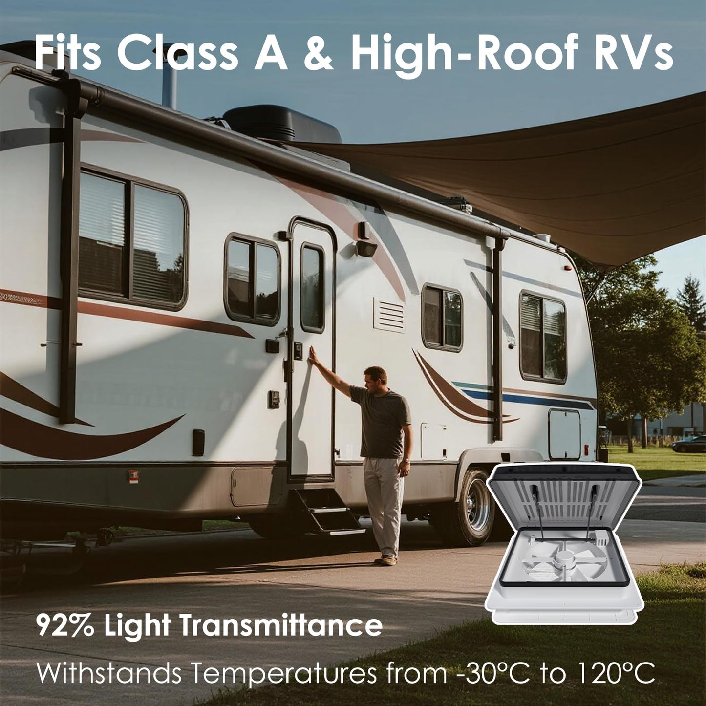 2012 Air Max RV Roof Vent Fan 14" x 14", Quiet 12V Motorhome Ventitaltion with Reversible Airflow, Voice & Remote Control, Rain Sensor, Fits Class A/B/C Motorhomes, Trailers, Campervans