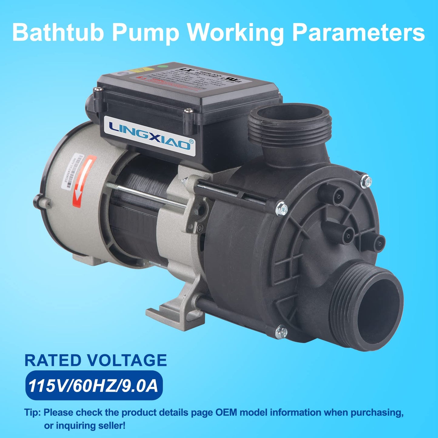 LINGXIAO 1.5HP Bath Pump & Hot Tub Bath Pump - LX Pump Motor 110V - 120V, 1.5" Port, Compatible with OEM models - (Model: WCH150)