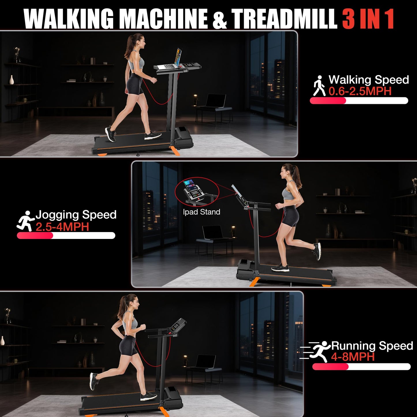 Walking Pad Treadmill with Desk Workstation, 12% Incline Treadmills for Home Small Office, 350lbs Capacity, 3.5HP
