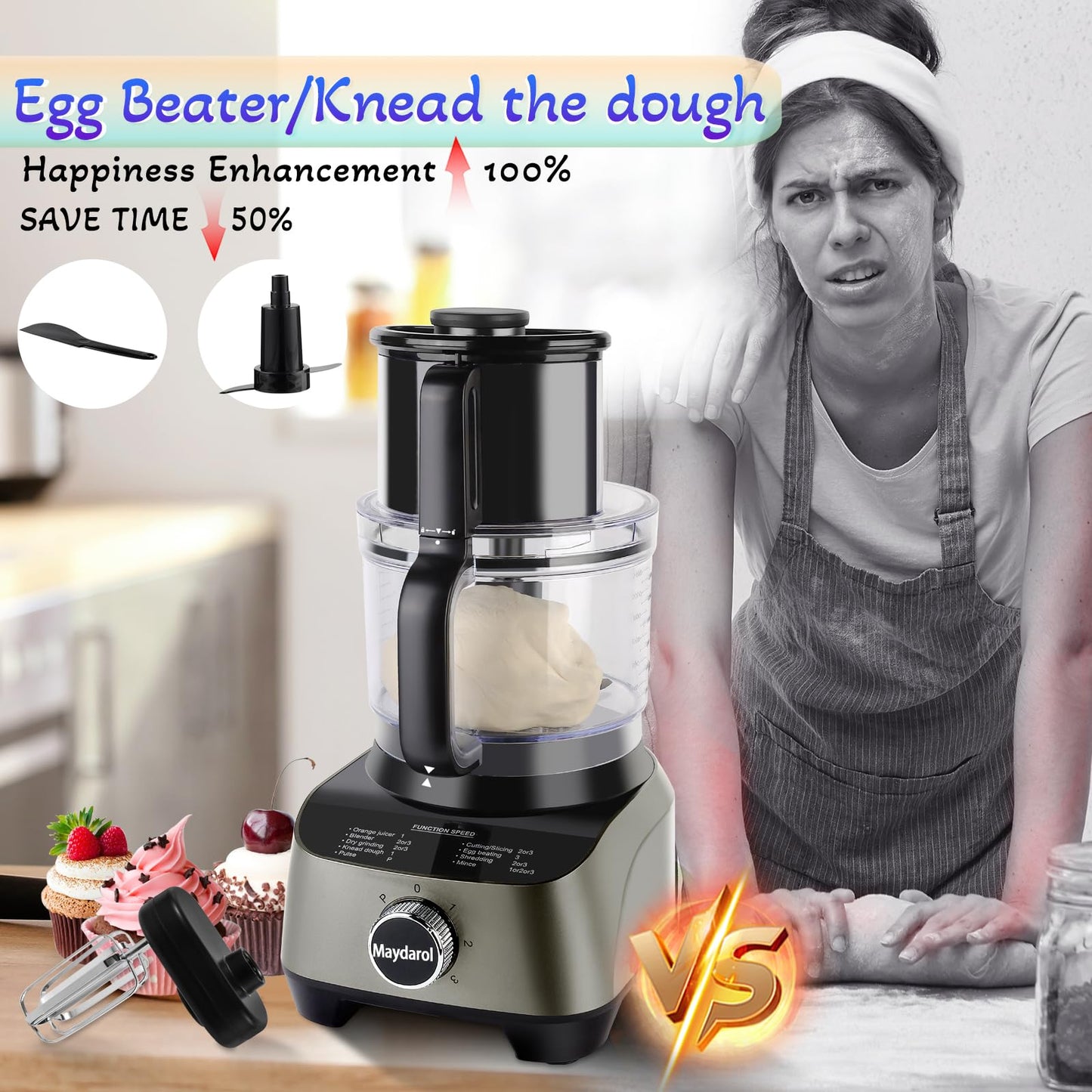 11 in 1 Food Processor Blender Combo,51oz Juice Blender, large Chute 14cup Food Processor,blenders kitchen for Chopping/Mixing/Mincing/Slicing/Shredding/Purees & Dough, safety lock 600W