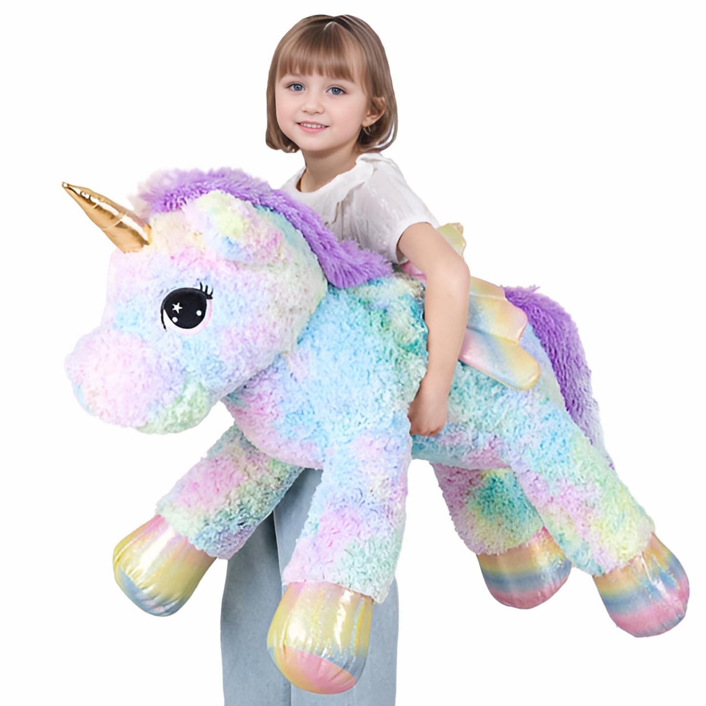 FFxiong 44 Inch Giant Rose Rainbow Unicorn Stuffed Animal Plush Toy with Wings Soft Cute Large Unicorn Plushies Animals Body Pillow Gift for Children Boy Girl Kids Birthday Valentine Room Decorations
