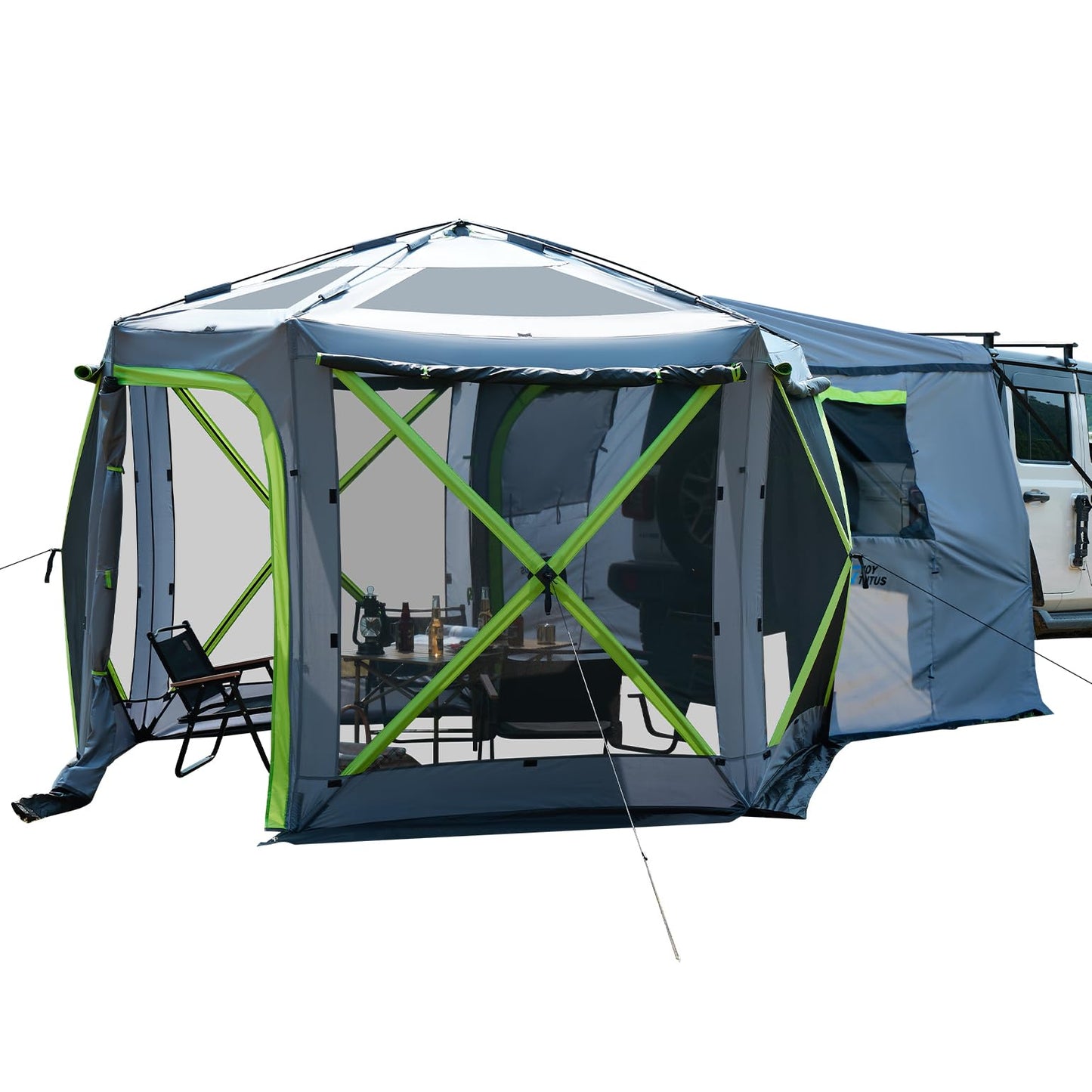JOYTUTUS Dual-Use Pop up SUV Tents for Camping, 10 x10.5 Ft Big Space 2 Rooms Car Tent, SUV Tailgate Tent for Family Camping, 5 Sides Canopy, Portable Carry Bag, Gray Green
