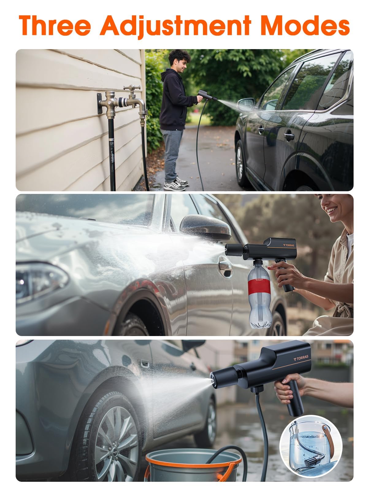 TORRAS Cordless Electric Pressure Washer, 990 PSI Foldable Power Washer, Weight 1.1kg, Six Nozzle Modes, Fast Charging, Portable Washer, Home Cleaning & Garden Watering