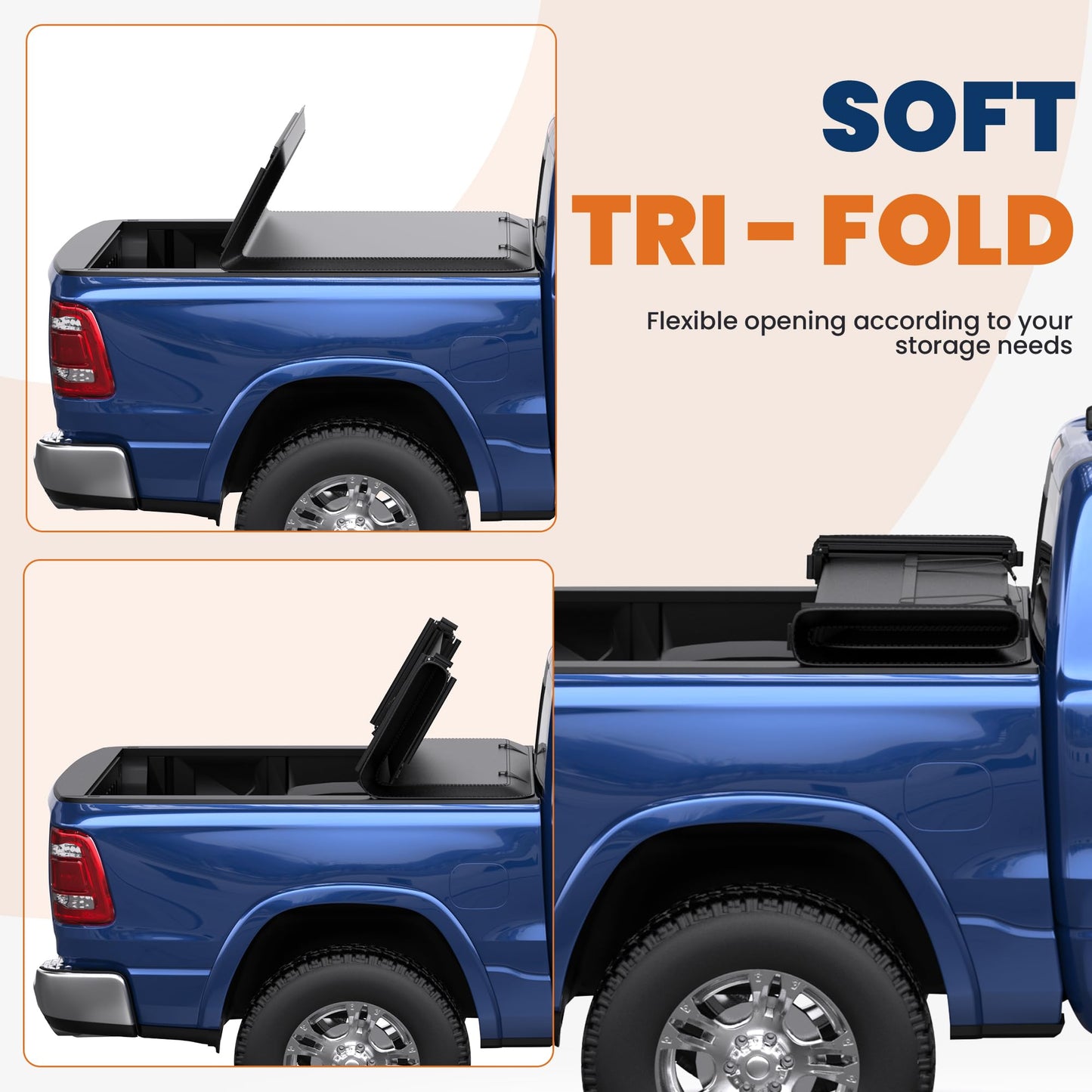 KUIPERAUTO Soft Tri-fold 5.6 Feet Bed Tonneau Cover Compatible for 2009-2026 Dodge Ram 1500 (Incl. 2019-2024 Classic & 2019-2026 New Body Style) W/o Ram Box Truck Bed