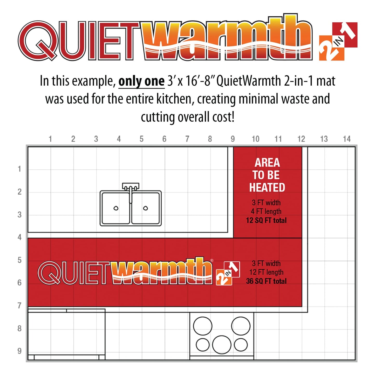 QuietWarmth Float 2-in-1 Kit QWF3X166F240VAL Radiant Floor Heating Mat w/Smart Home Thermostat for Laminate, Wood, Luxury Vinyl Floating Flooring- Cuttable Mat Size 3’x16.7' 240Volt (Covers 50sf)