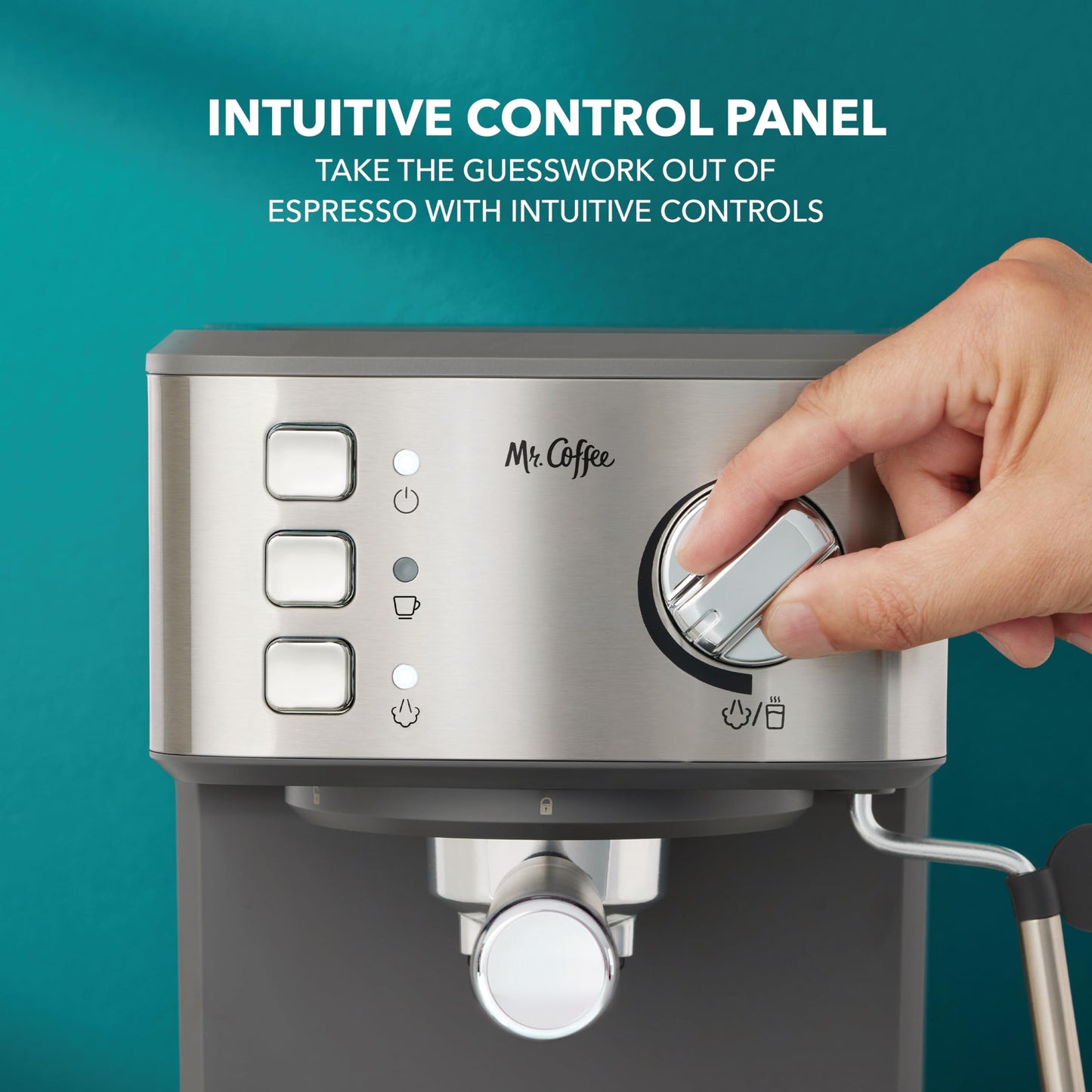 Mr. Coffee Compact Espresso Maker, Espresso Machine With Steam Wand, 15-Bar Pump Automatic Espresso Machine