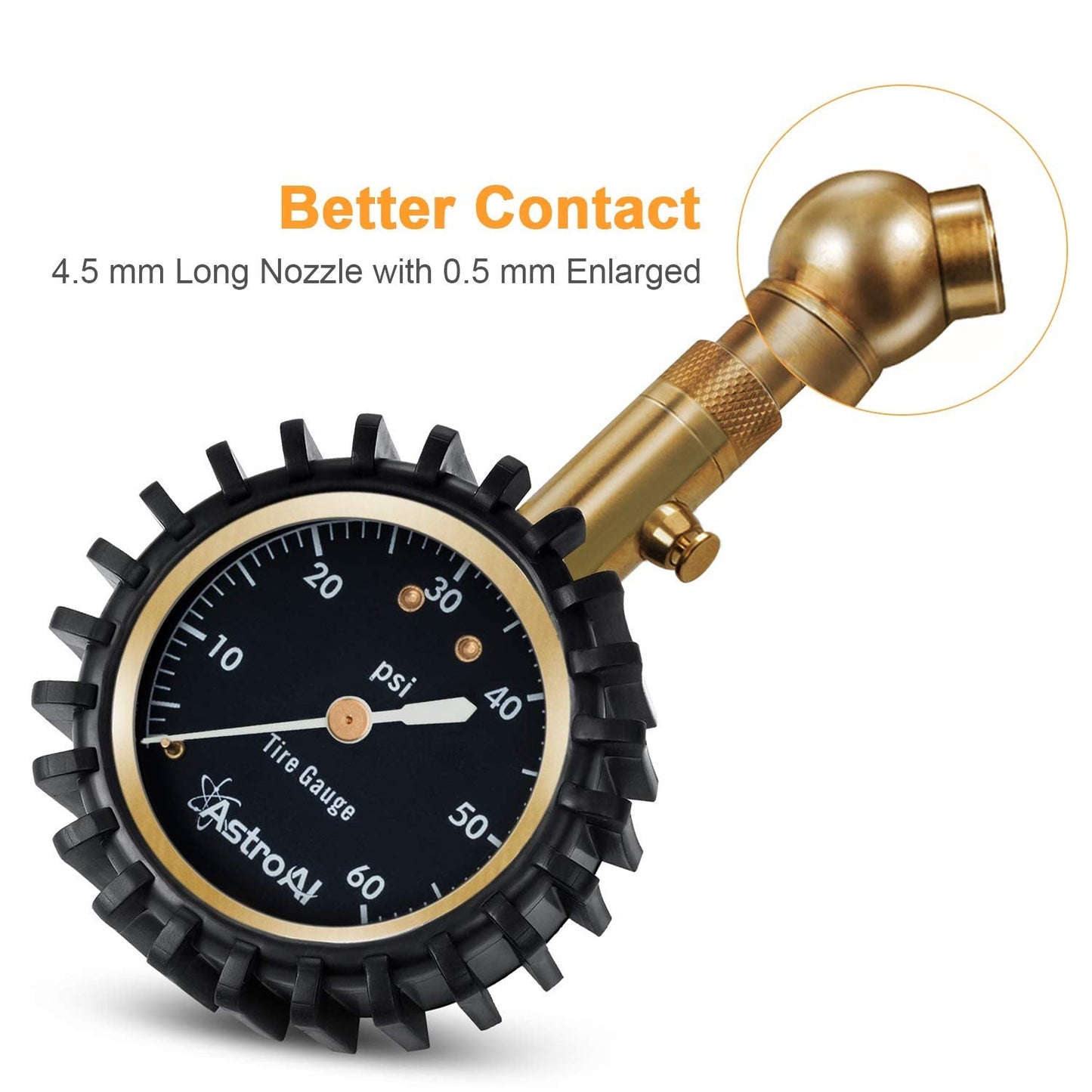 AstroAI Tire Pressure Gauge 0-60 PSI, Large 2" Easy Read Glow Dial Tire Gauge, Certified ANSI B40.1 Accurate, Compatible for Bicycle, Car, SUV, Truck & Motorcycle