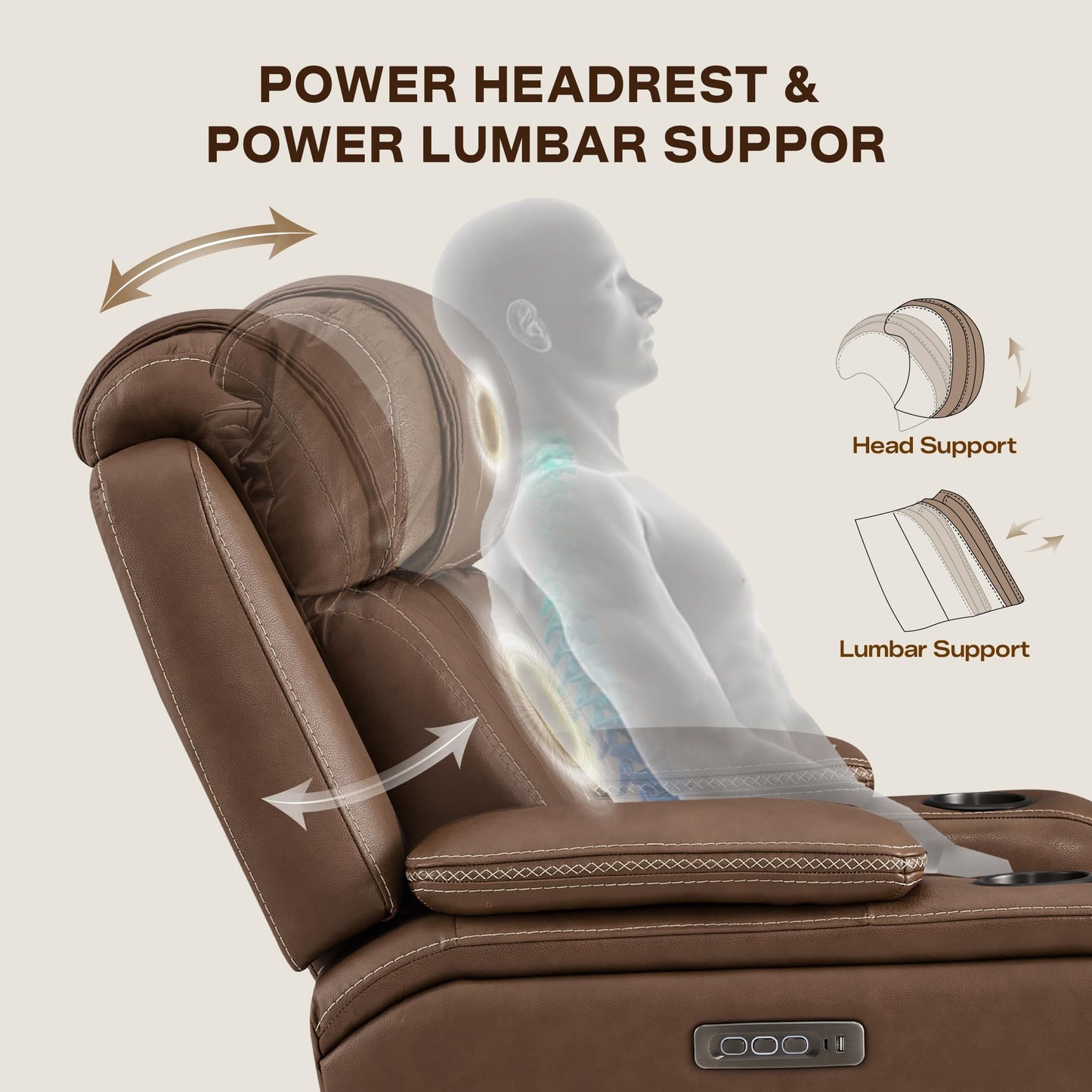 Watson & Whitely Genuine Leather Electric Recliner Chairs, Oversized Super Zero Gravity Recliner Triple-Motor W Adjustable Lumbar Headrest Support & Hidden Storage, Cafe Brown