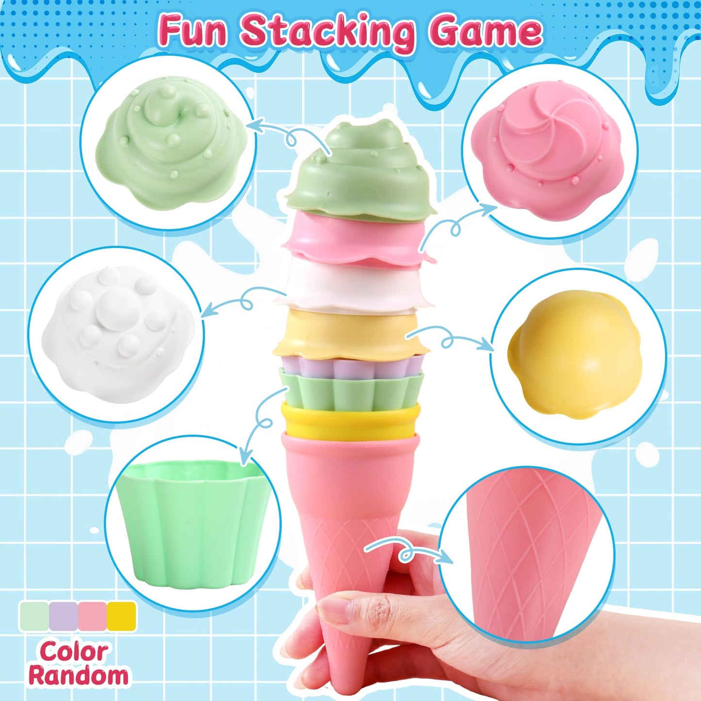 Bath Toys for Kids Ages 4-8 3-5 Toddler Bath Toys Bathtub Ice Cream Foam Maker Bubble Pretend Cake Play Set Water Toys Birthday Gifts for 2-4 5 6 Year Old Girls Boys