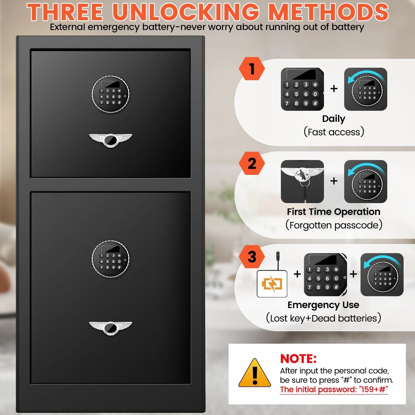 [𝟐𝟎𝟐𝟒 𝐍𝐞𝐰] 7.6 Cu Ft Extra Large Home Safe Fireproof Waterproof with [DOUBLE SAFES], Heavy Duty Digital Security Box with [Hidden Compartment], Fireproof Safe for Home Business Office USE