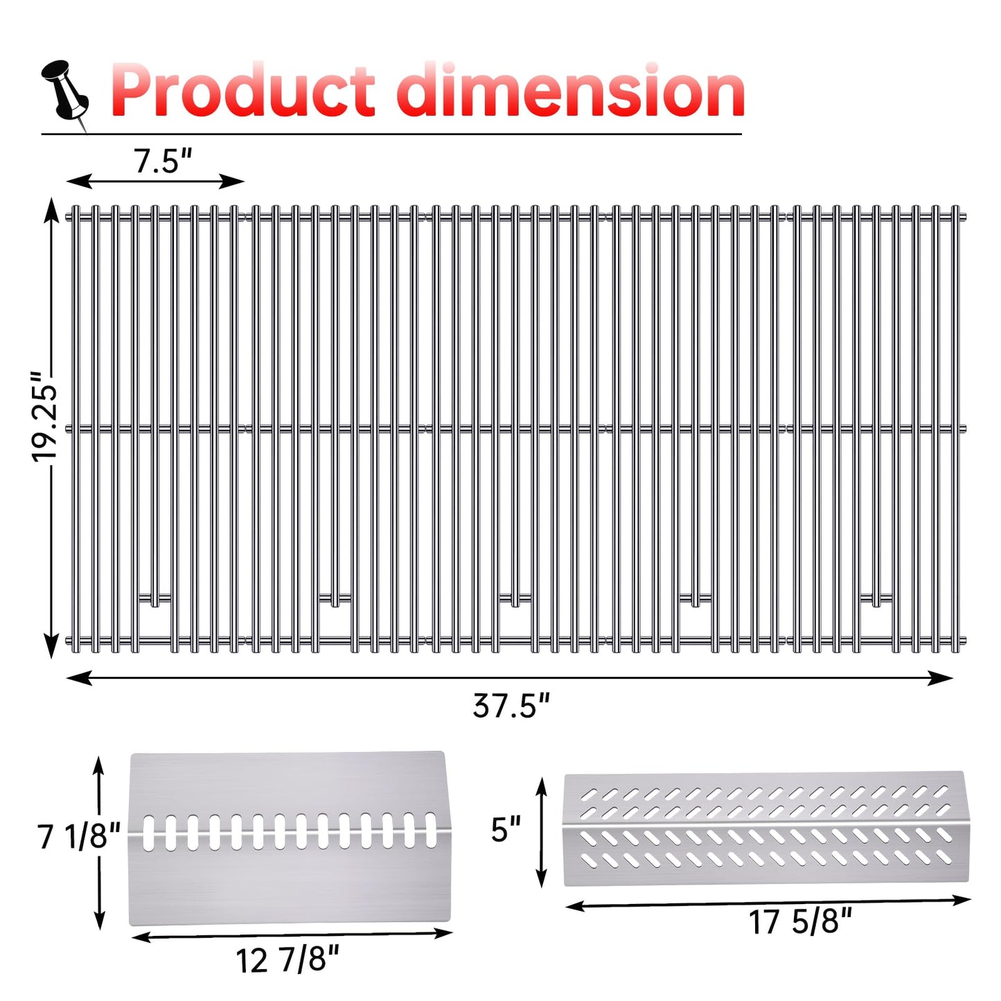 Cozilar 9MM 16517 Grill Grates 16GA Grill Heat Plates for 16631 16520 Bull Grill Replacement Parts, BBQ Bull Brahma 5 Burner 57568, 57569, 57568CE, 57568AGA, 57569CE, 57569AGA, Stainless Steel Grids