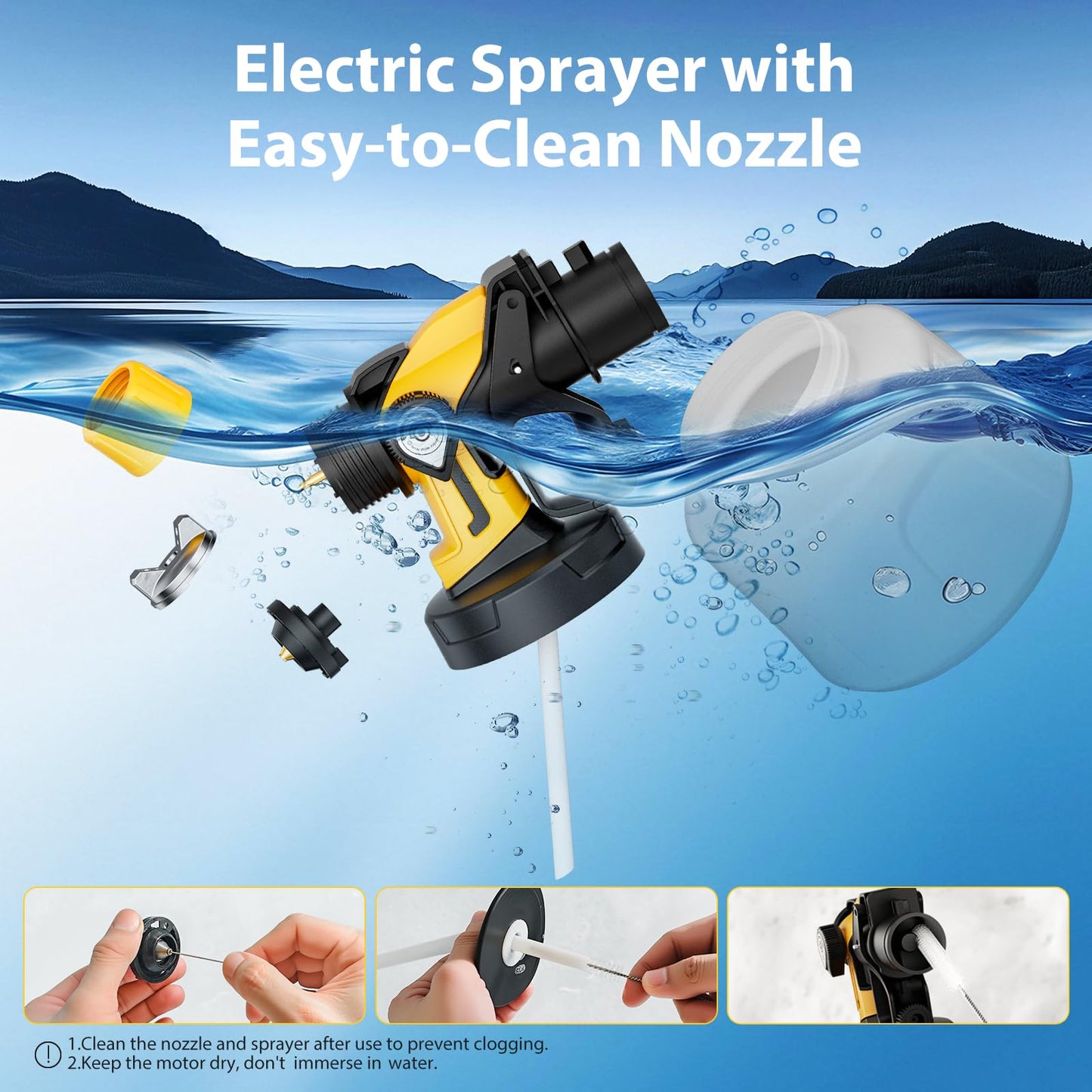 Paint Sprayer for House Painting, Paint Sprayer with 1000W Powerful Copper Motor, 1400ml (47oz) Container, 6 Brass Nozzles & LED Light, Easy to Clean for House, Fence, Furniture, Walls, DIY, Garden