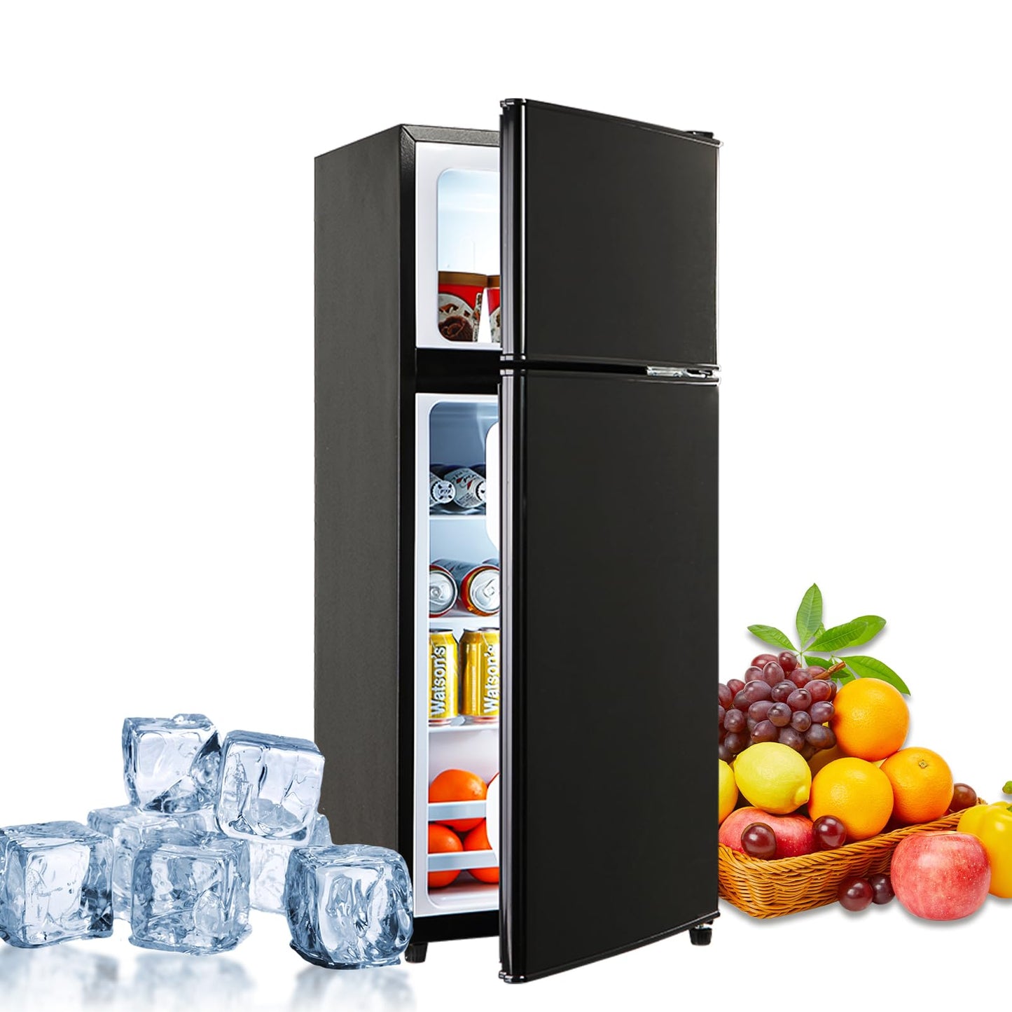 Iorbur 3.5Cu.Ft Compact Refrigerator, Small Refrigerator with freezer, Retro Fridge with Dual Door, 7 Level Adjustable Thermostat for Garage, Dorm,Bedroom, Office, Apartment-Black