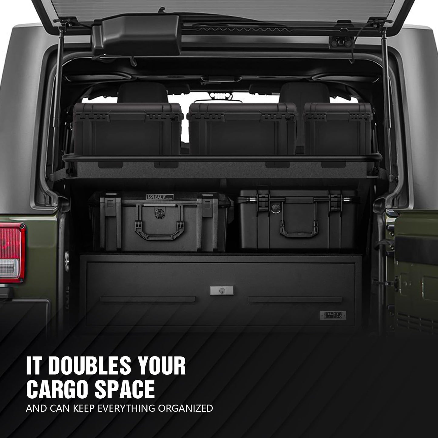 YZONA Rear Trunk Cargo Storage Rack Compatible for 2007-2026 Jeep Wrangler JK JKU & JL JLU Unlimited 4 Door Hardtops, Interior Luggage Rack Shelf for Camping Gear (350 LBS)