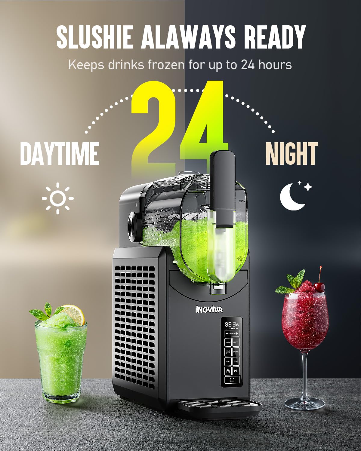 Slushie Machine, No Ice Needed, 88 oz INOVIVA Slushy Machine for Home with Self-Cleaning Function, Professional Frozen Drink Maker, 5 Preset Programs, Frozen Margaritas, Frappés, Milkshake