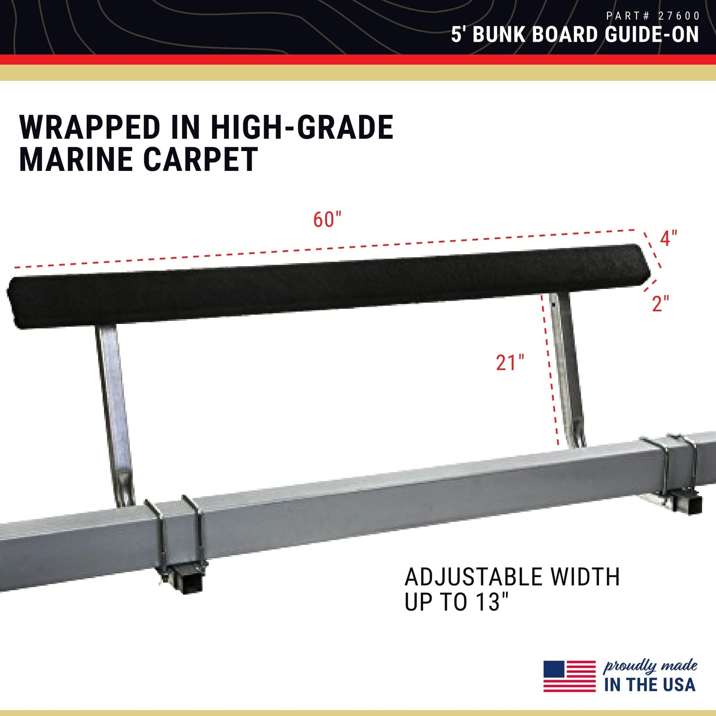 CE Smith - 27600 Guide-ON BUNKBOARD - Sturdy Boat Accessories - 5' - Black
