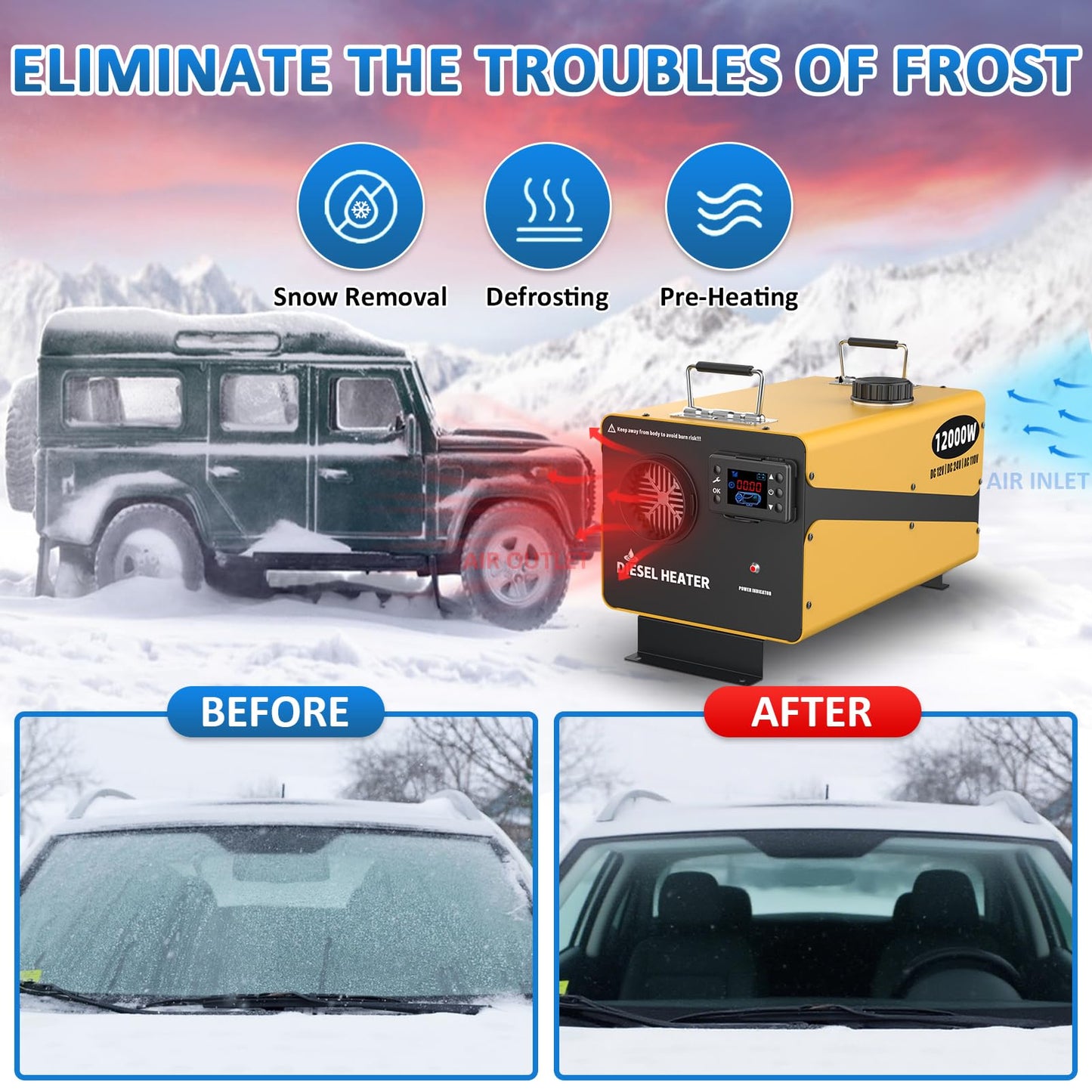 110V/12/24V 12000W Diesel Heater, All-in-One Air Diesel Parking Heater with Stylish Design, Come with Remote Control and LCD Screen, Timer Function for Home Shop Garage(NO Ticking)