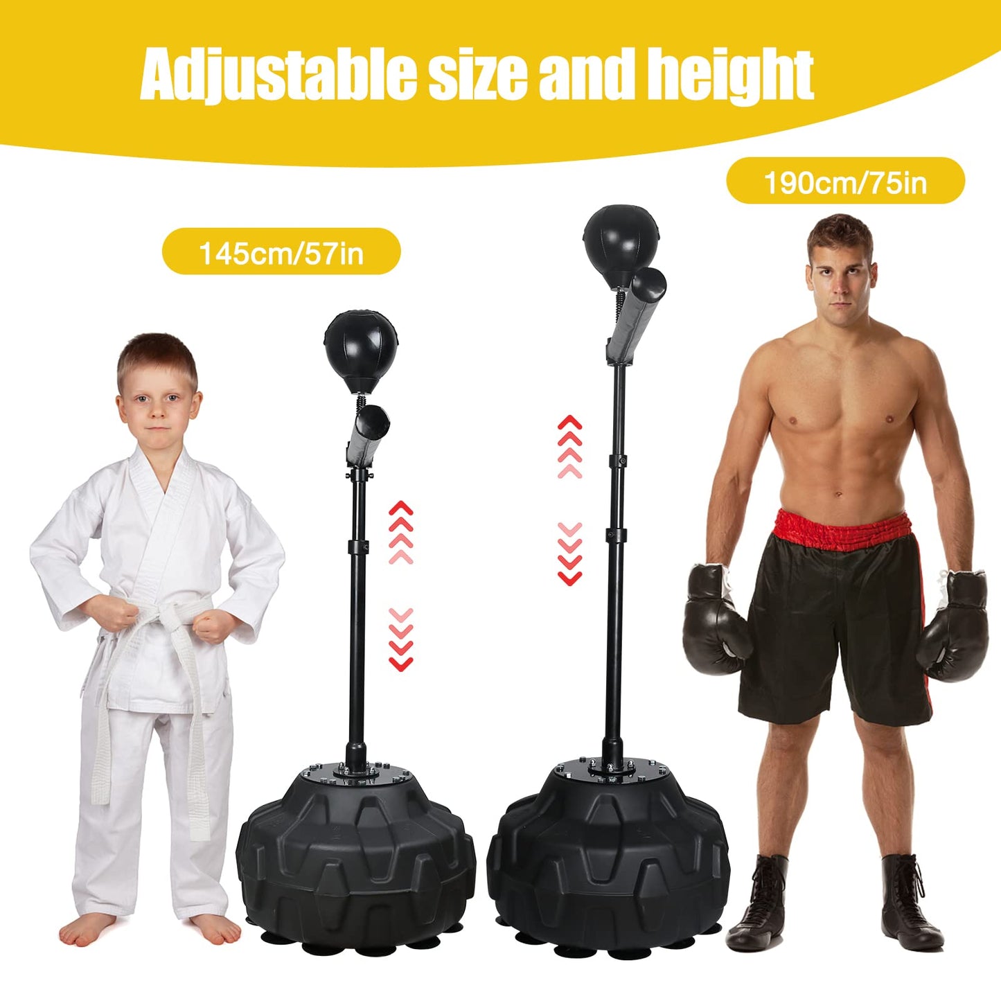 Solid Reflex Bag Boxing Speed Trainer Punching Bag Spinning Bar, Training Boxing Ball with Reflex Bar Free Standing, 45-80in Adjustable Height, for Adult