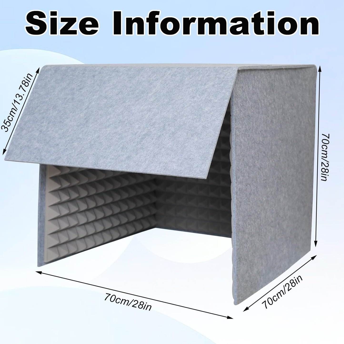 28 Inch Desktop Soundproof Cover, Portable Vocal Recording Booth, Square Microphone Isolation Shield, Vocal Absorbing Shield, Small Music Recording Booth for Home Studio, Gray