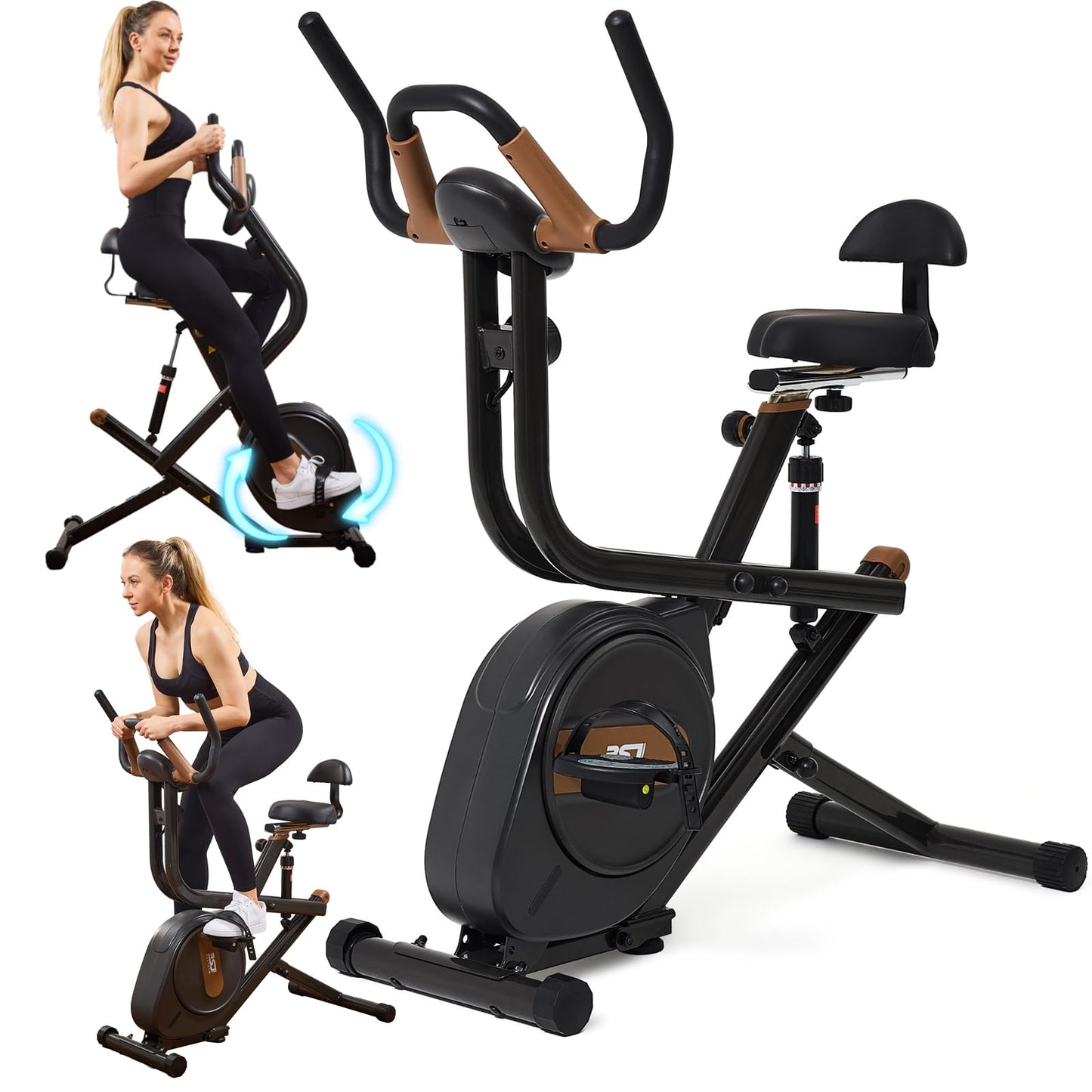 3 in 1 Exercise Bike,Squat Machine,Adjustable Magnetic Resistance Stationary Bikes for Home with App Compatible,Low Noise Indoor Cycling Bike with 300lbs Weight Capacity,Home Workout Machine