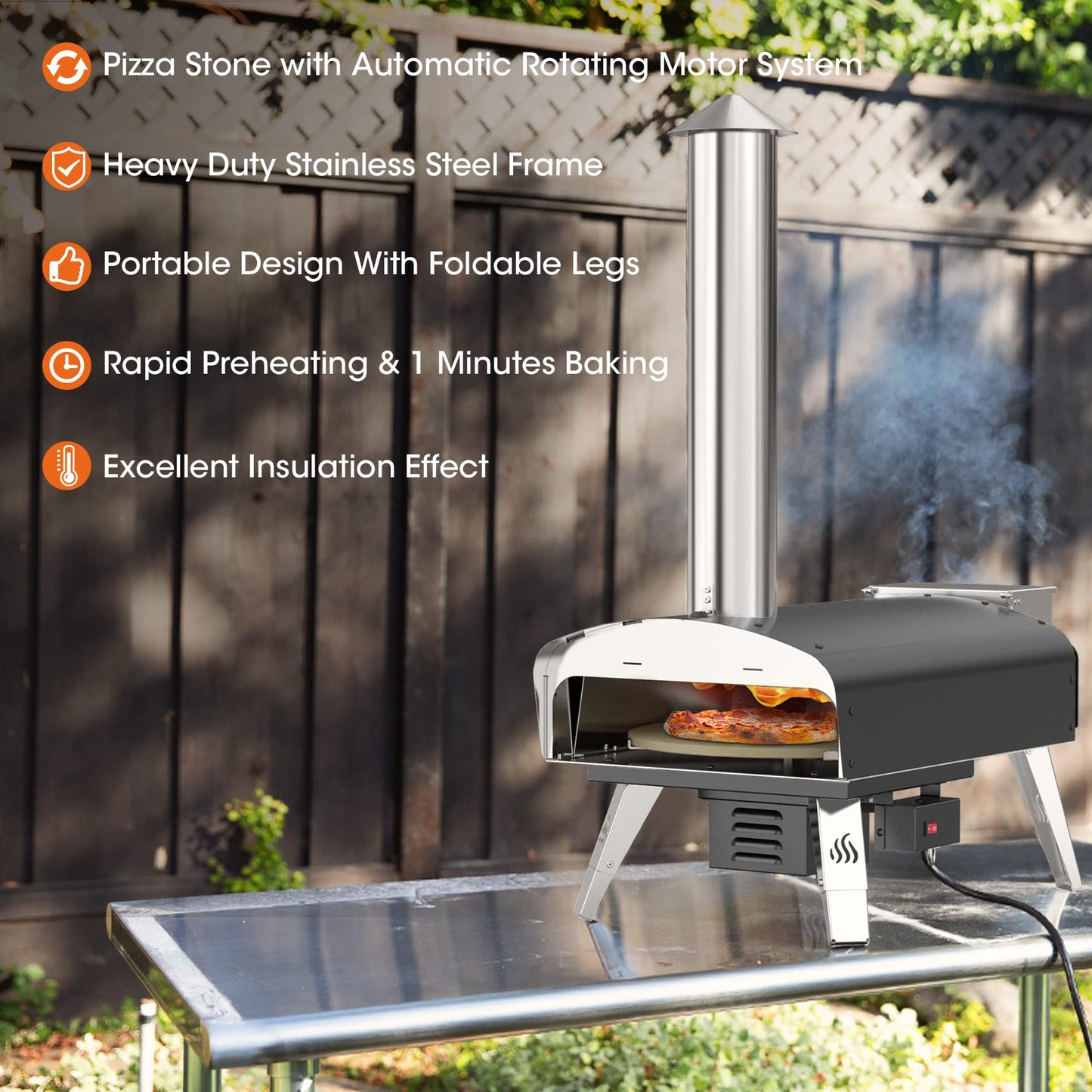 Mimiuo Outdoor Pizza Oven Wood Pellet Fired Pizza Stove with Automatic Rotating System, Pizza Stone, Pizza Peel and Carry Bag (Tisserie W-Oven Series) - Global Patent