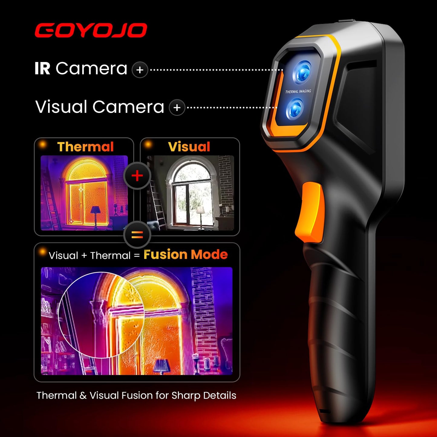 GH340 Thermal Imaging Camera 640x480 Super Resolution, Dual-Camera with 2MP Visual Camera, 256x192 IR Resolution Handheld Thermal Camera for Home Inspection, HVAC Electrical Water Leak Break Detection