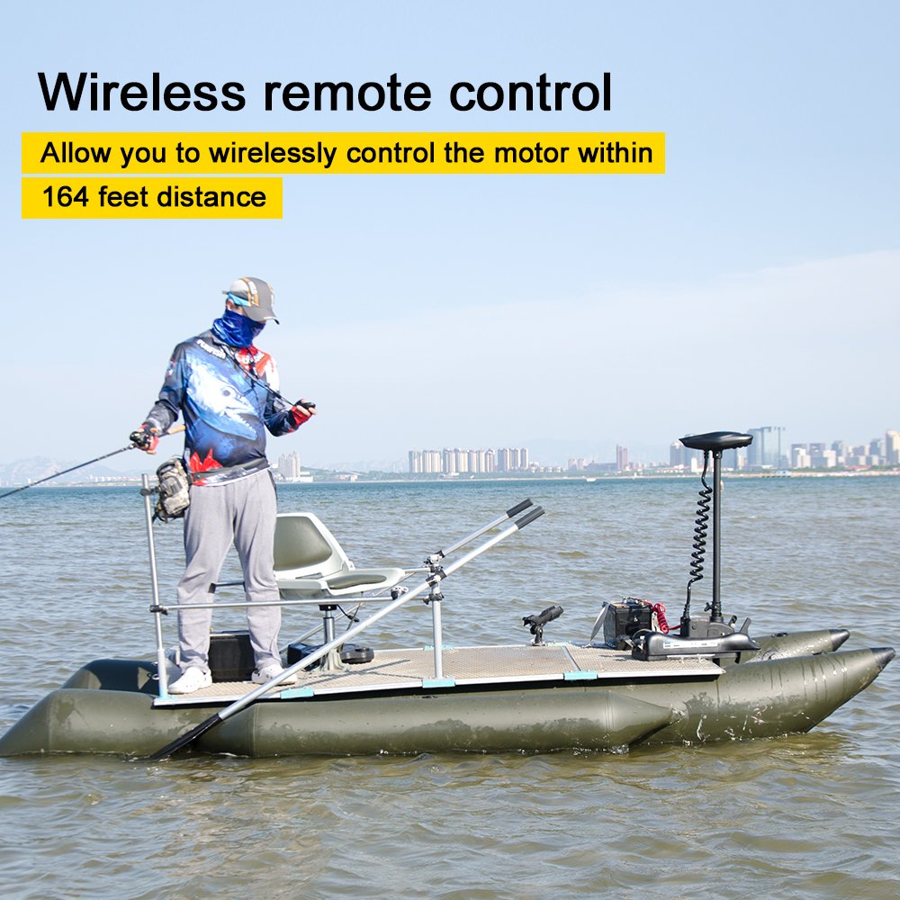 AQUOS Haswing CaymanB Electric Bow Mount 12V Saltwater & Freshwater Trolling Motor - 55lbs Thrust, 48in Shaft, with Wireless Remote & Wireless Foot Control, Quick Release Bracket